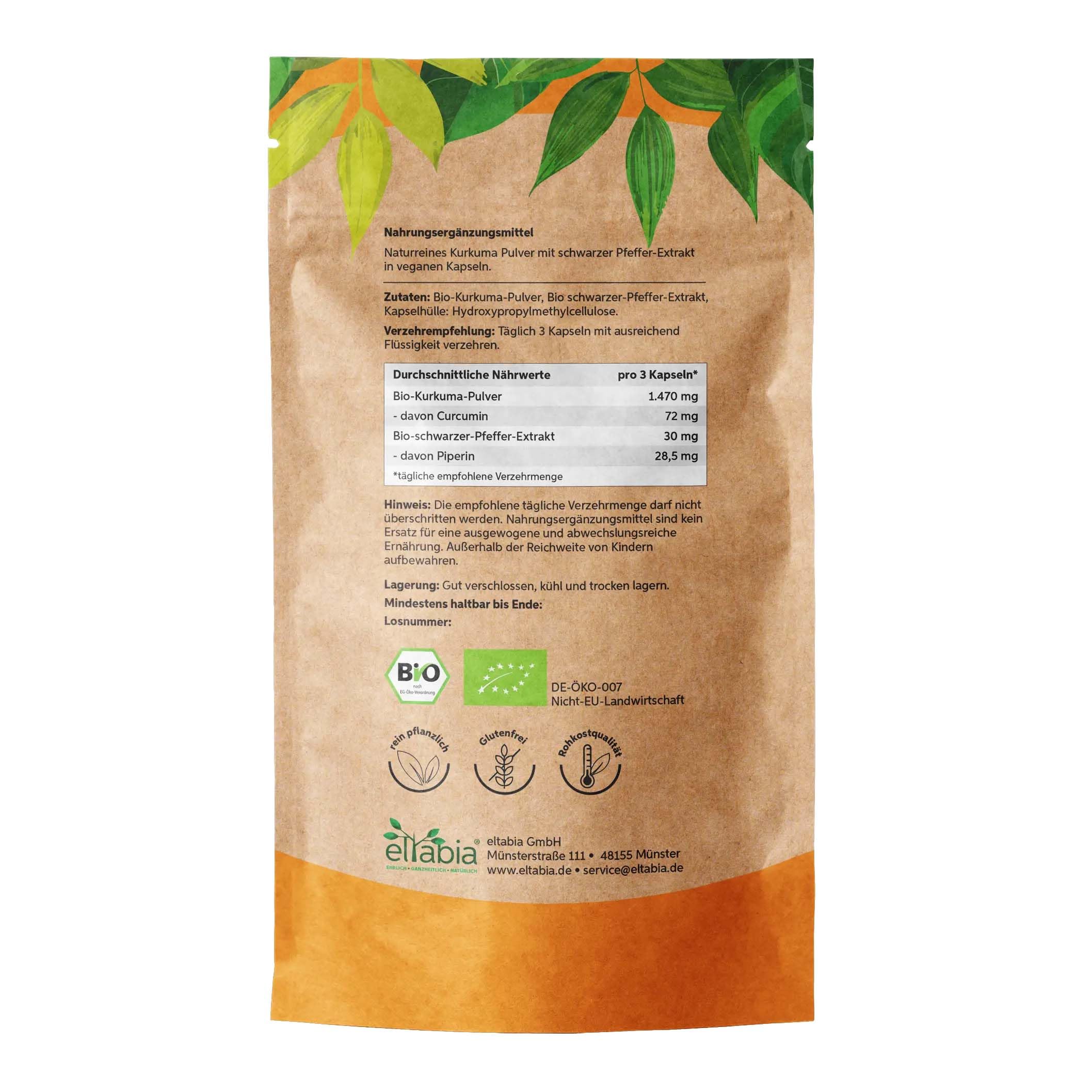 Bio Kurkuma Kapseln 1000 Stück | Hochdosiert 1500mg Tagesdosis | Mit Premium Curcumin aus Curcuma & Piperin aus schwarzem Pfefferextrakt | Vegan und 100% rein ohne Zusätze