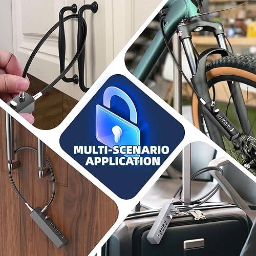 Miniatura 6 de MeBantoo Cerradura de cable de combinación, cerraduras de cuerda de cable pequeñas de acero de 23.6 pulgadas con combinación de 4 dígitos, código