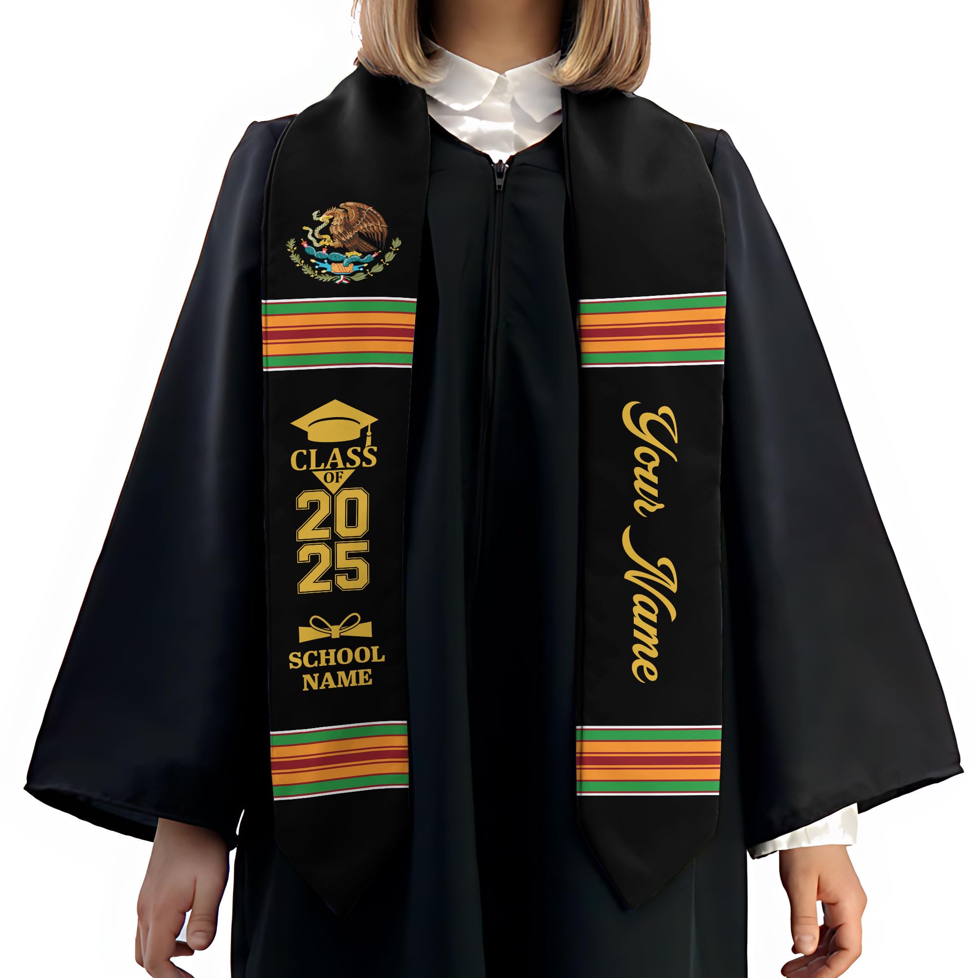 MonkeyVan Custom Mexican Graduation Sash Mexico Graduation Stole 2025 Mexican American Flag Graduation Sash Mexican Graduation M32
