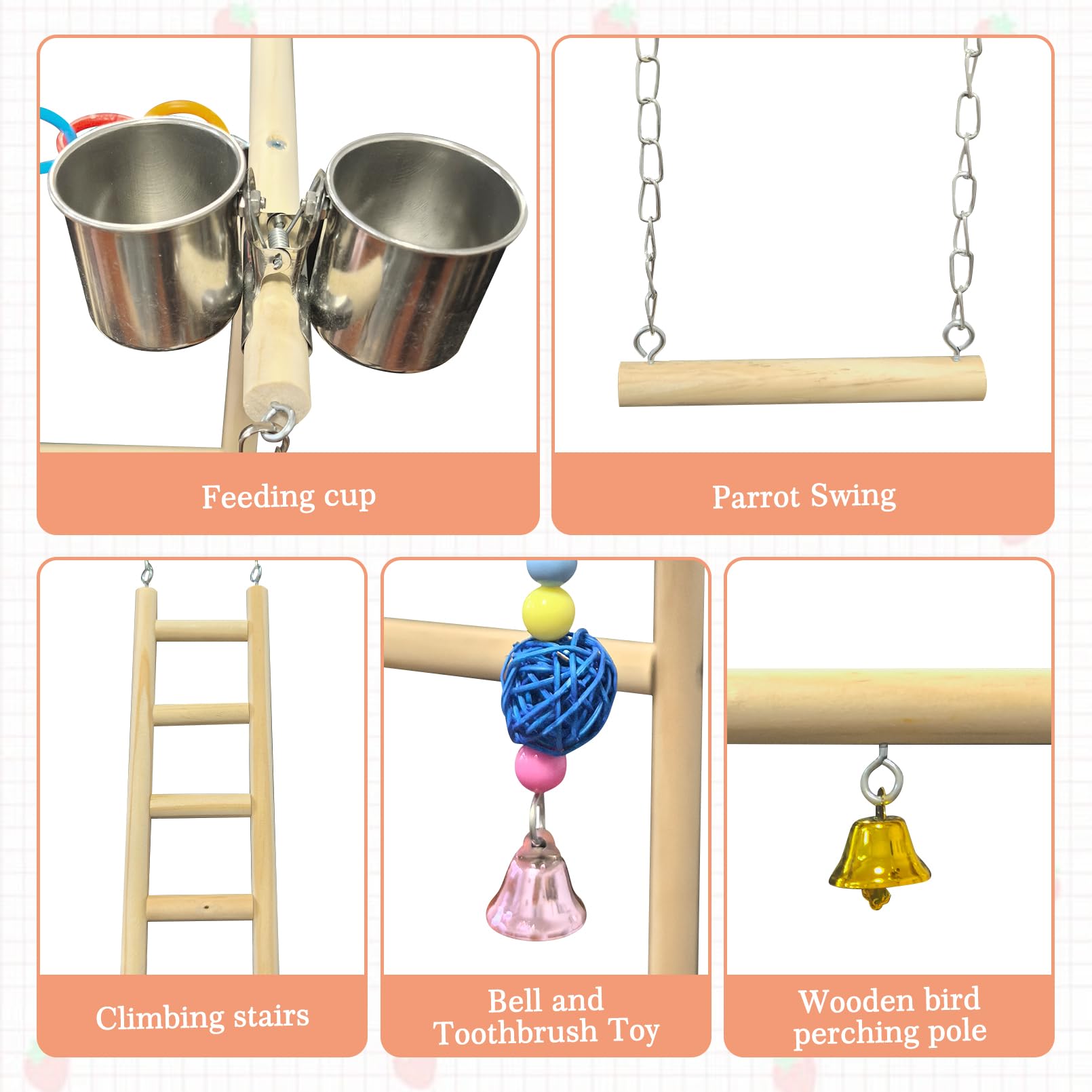 Hamiledyi Kleiner Vogelspielplatz, Naturholz für die Oberseite des Käfigs, Vogelsitzstange für Papageien, Spiel, Fitnessstudio, Spielzeug für kleine Vögel, Papageien, Nymphensittiche, Liebesvögel