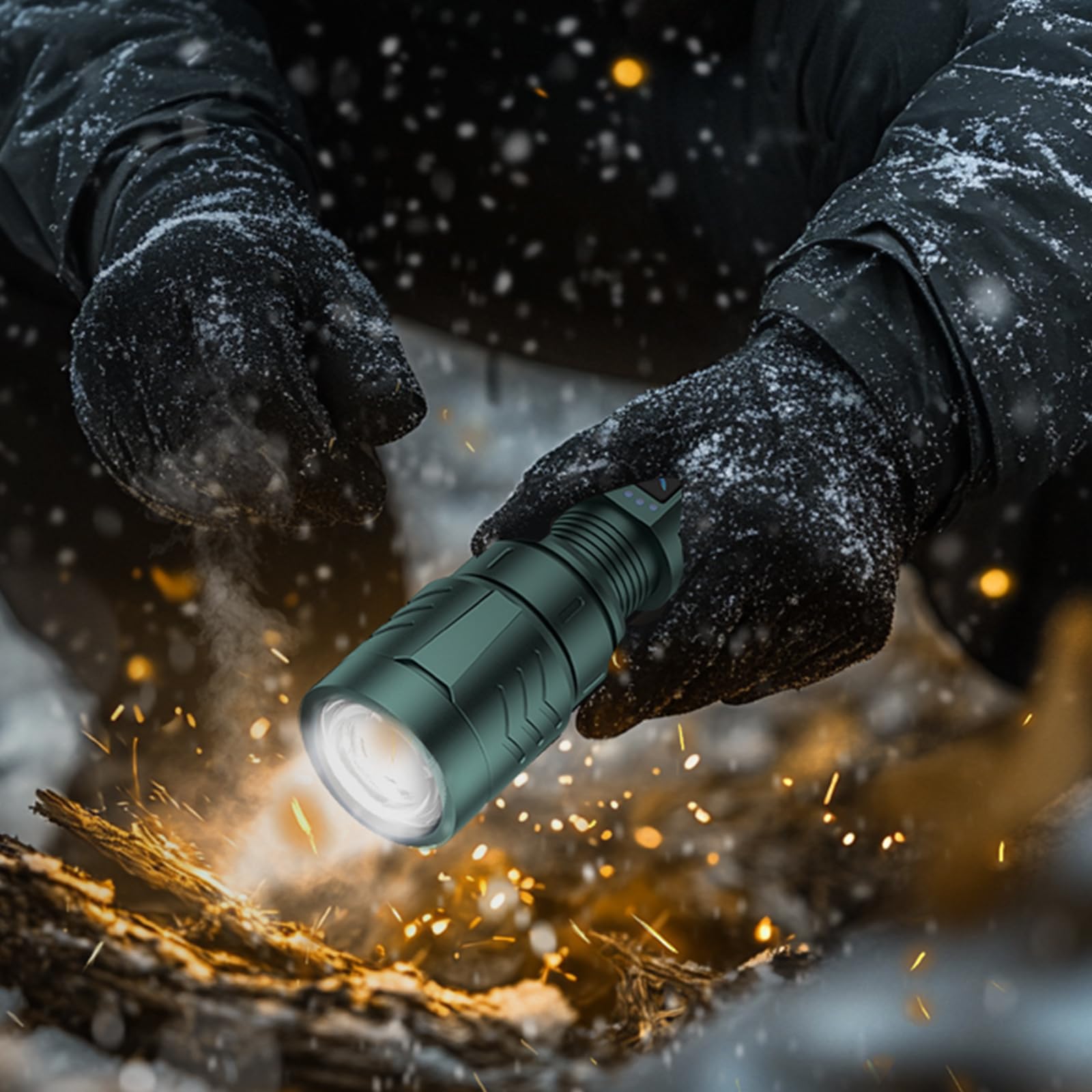 SKYFIRE Lampes de poche LED haute luminosité avec lentille d'allumage, lampe de poche rechargeable super lumineuse, zoomable, quatre modes, lampe torche tactique étanche pour le camping, l'extérieur