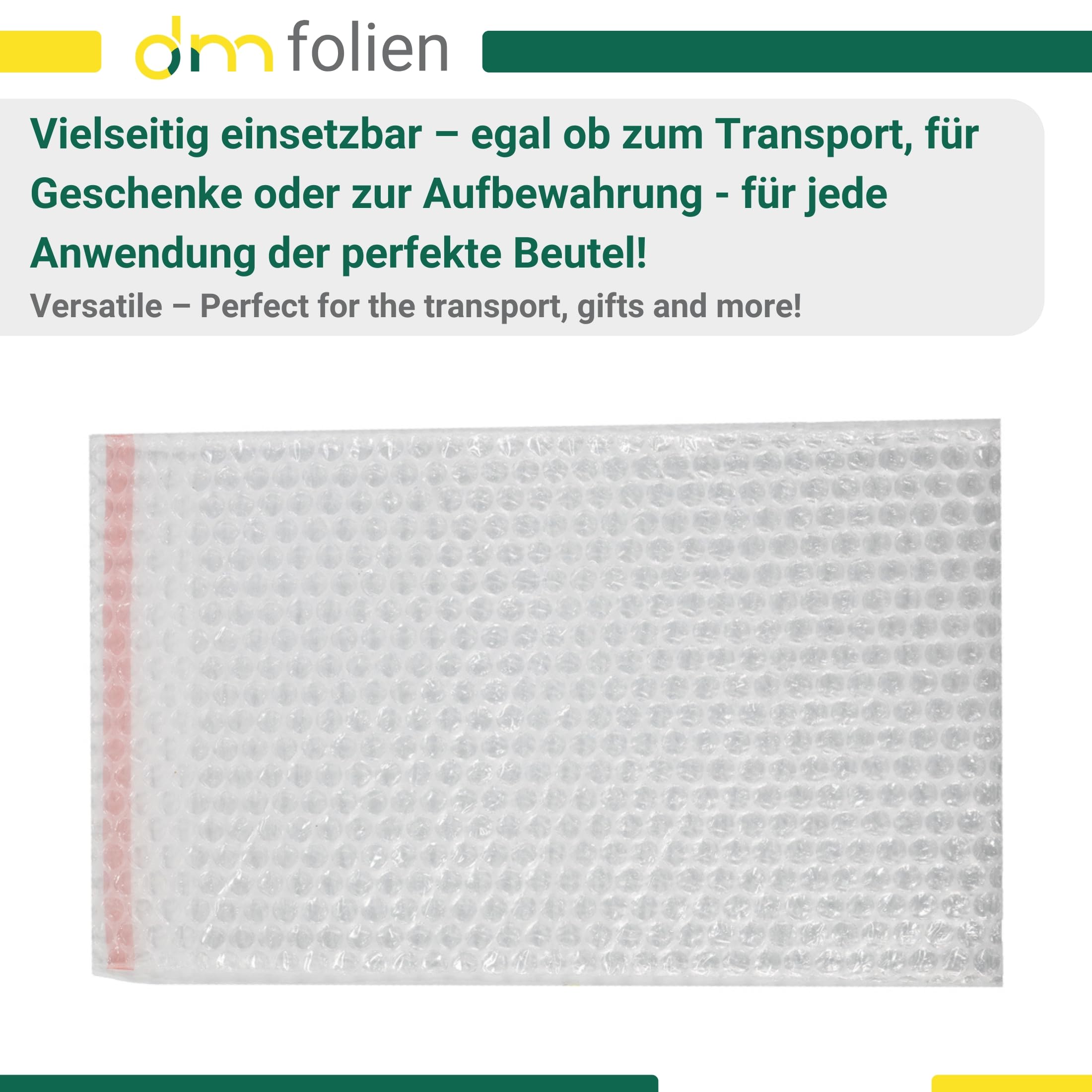dm-folien Luftpolsterbeutel I 200 x 300 mm I 100 Stück I 80 µ I Stabile Luftpolstertaschen mit Klebestreifen I 3-lagige Bubble Bag Versandtaschen zum Schutz vor Staub, Schmutz & Feuchtigkeit