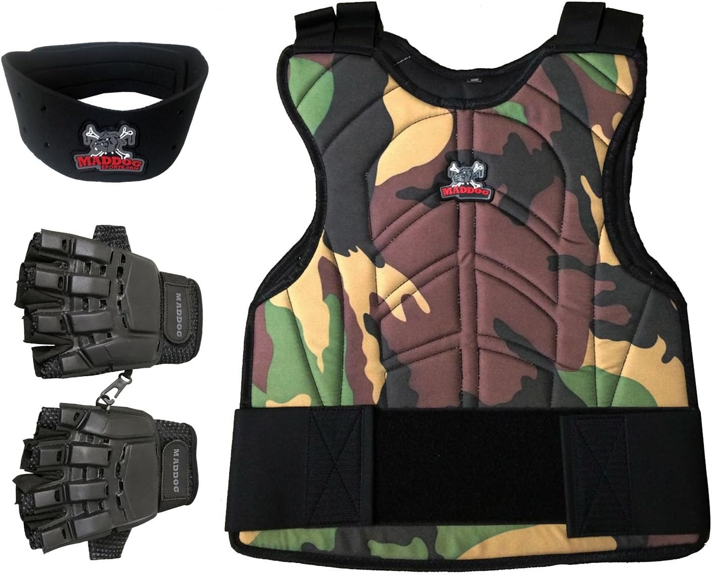 Maddog® Sports Padded Chest Protector, Tactical Half Glove, & Neck Protector Combo Package : Sports & Outdoors