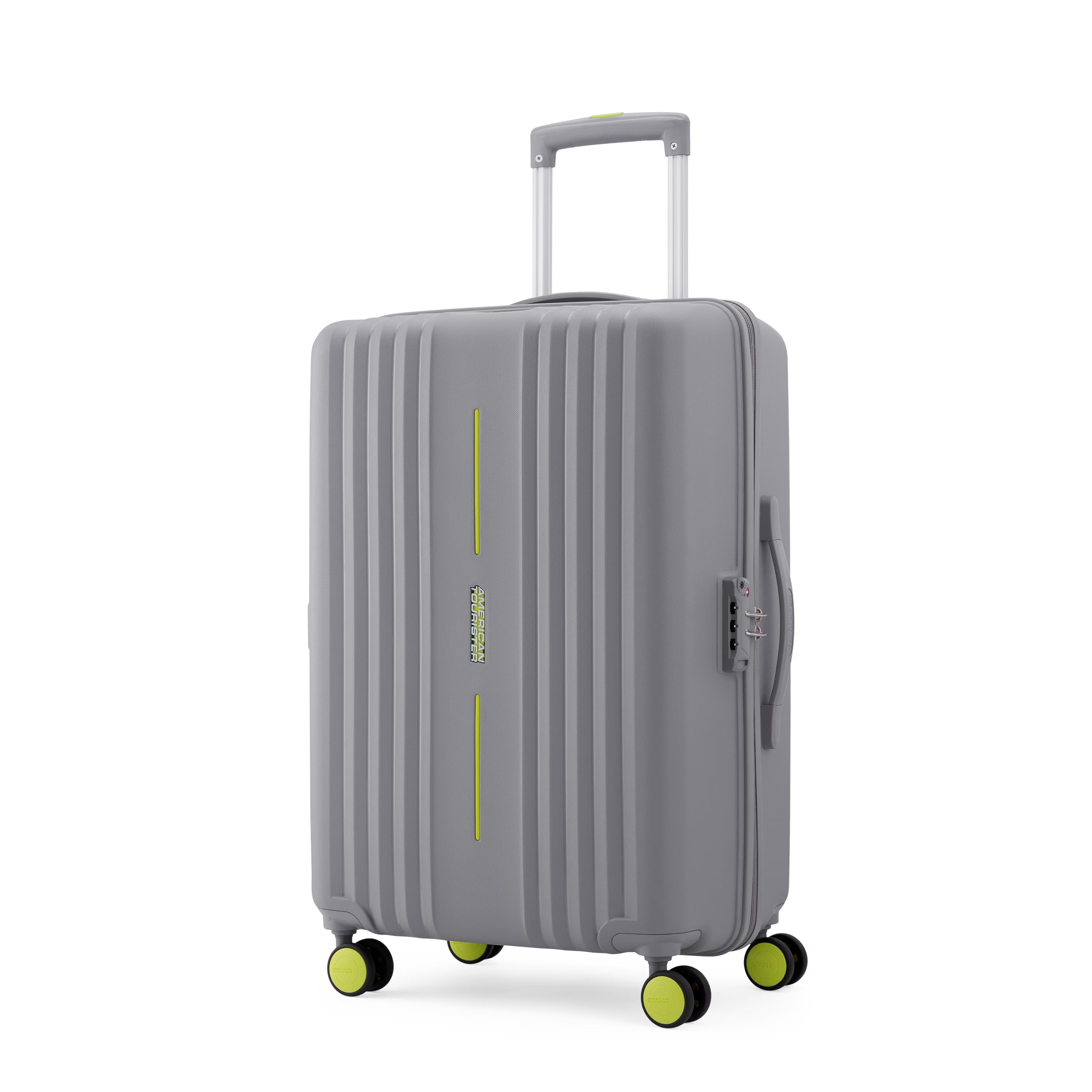 American Tourister Cleva S | Luggage Trolley Bag (67 cm) | 360° 8 Wheel Travel Luggage | 2 Compartments | Hard Luggage Polypropylene Suitcase | Mounted TSA Lock | 3 Years Global Warranty | Grey & Lime