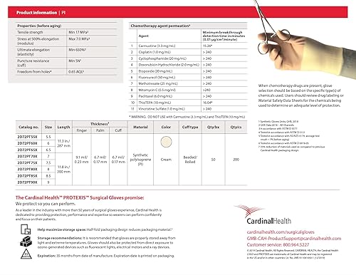 Vista 5 de Cardinal Health Protexis PI - Guante quirúrgico desechable de poliisopreno estéril, longitud estándar del puño, tamaño 7 2D72PT70X 50 por caja