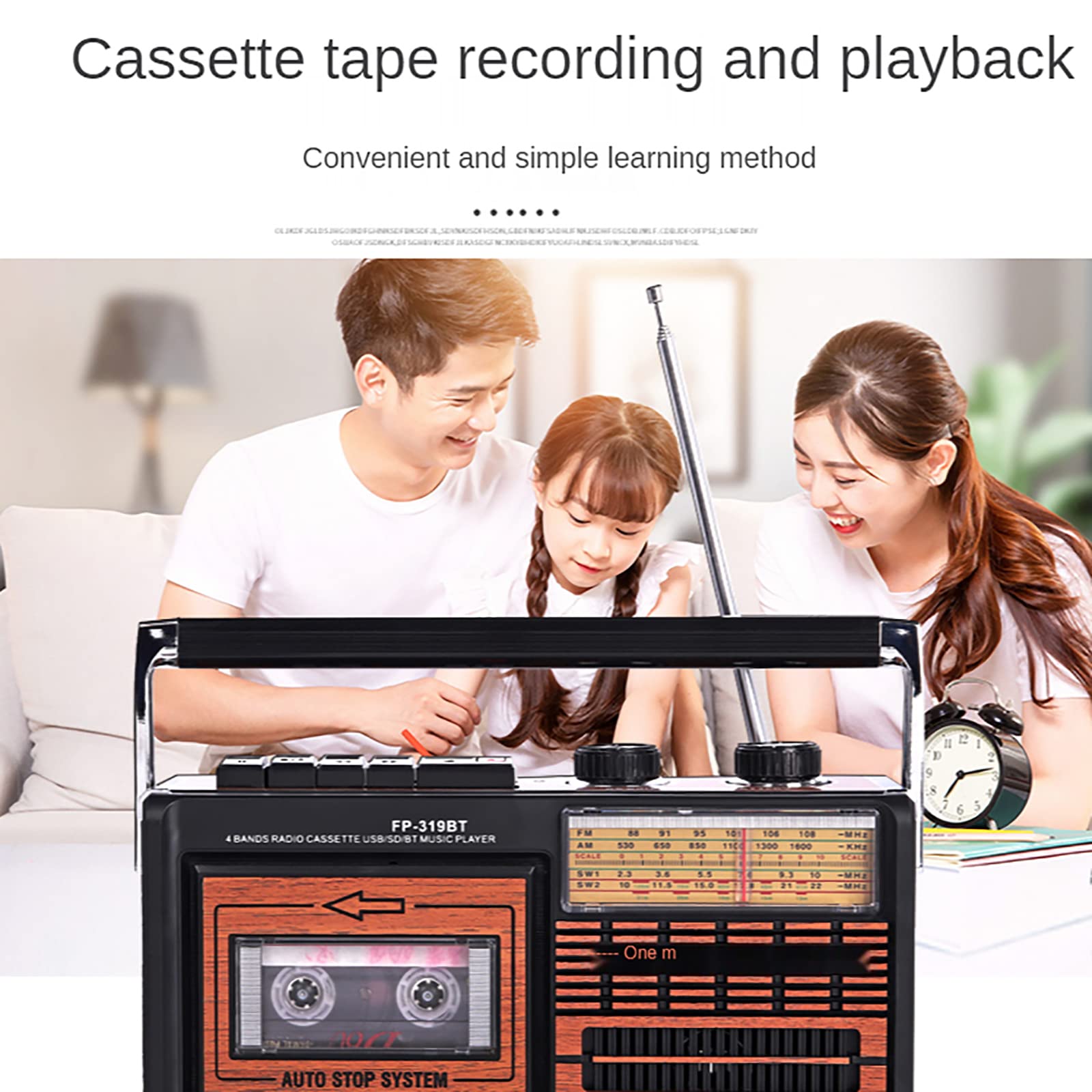 Cassette de Radio Retro, Radio grabadora de Cinta Retro, Reproductor de Cinta, Reproductor de Bluetooth, transcripción de Disco U Bluetooth inalámbrico para Estudiantes Mayores de Banda complet