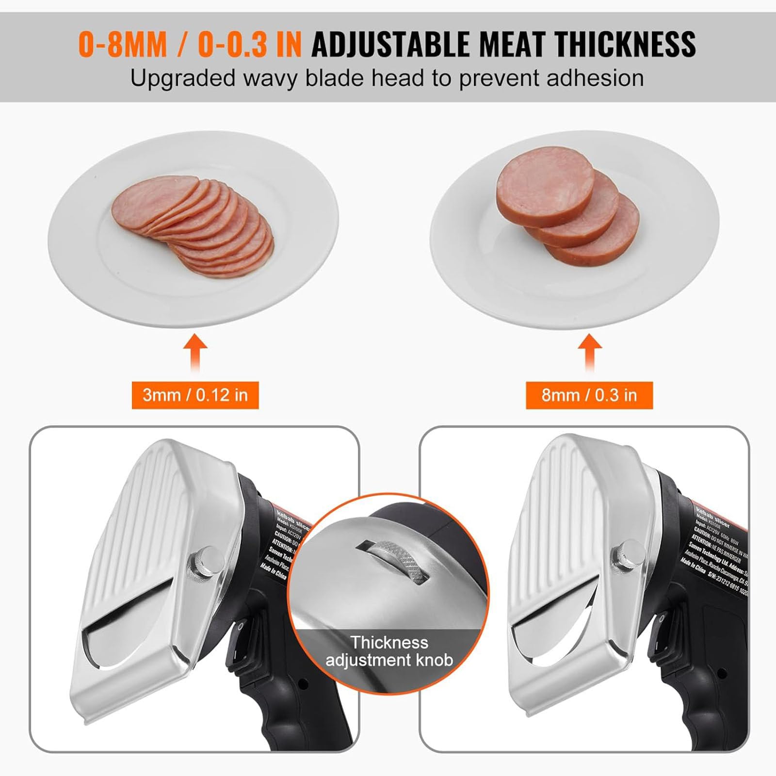 Cuchillo Gyro Kebab Eléctrico inalámbrico, Cortador Shawarma Portátil, Máquina Cortadora de Doner Kebab, Cargador Rápido y 2 Baterías de 16,8 V 2000 mAh, 2 Cuchillas, 80W