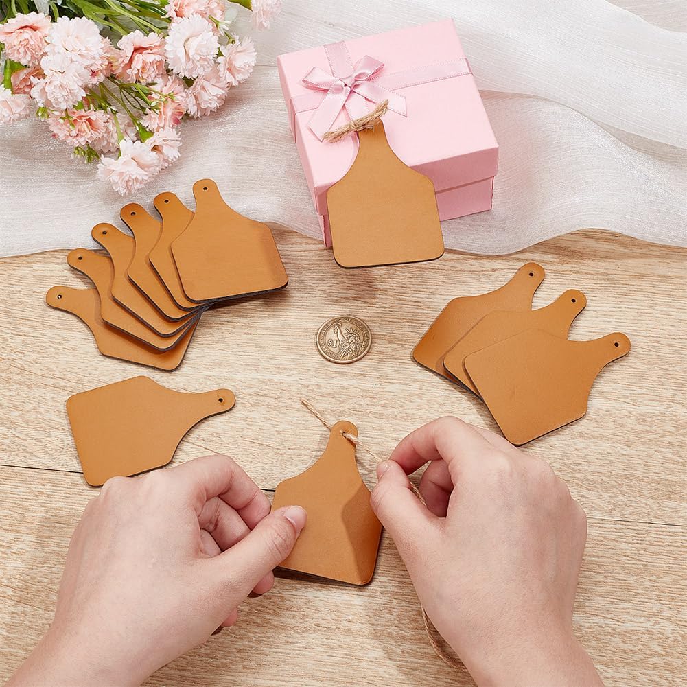 OLYCRAFT 40Pcs 2.9x1.9 Inch Leather Blank Cow Ear Tag Peru Blank PU Leather Tags Labels with Hole Farmhouse Hanging Cow Tags for DIY Jeans Bags Shoes Hat Accessories