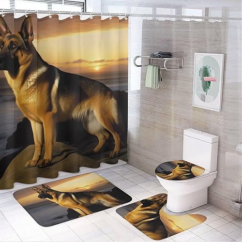 Juego de 4 cortinas de ducha de baño, juegos de baño con alfombras (tapete de baño, forma de U y tapa de inodoro), juego de decoración de baño de