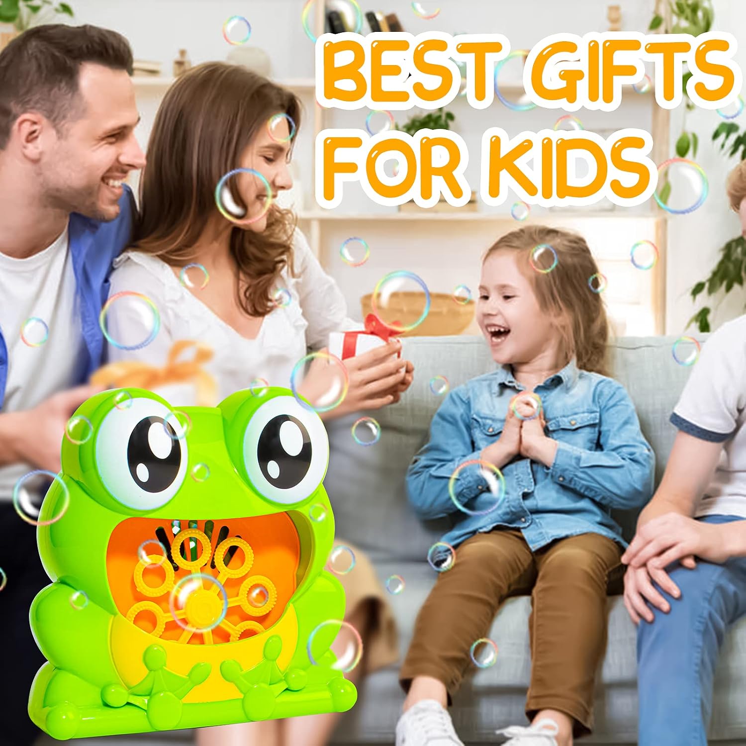 Kidcia Bubble Machine, Bubble Blower for Toddlers & Kids, Bubble Maker with 1000+ Bubbles Per Minute, 2 x 4.22oz Bubble Solution for Boys and Girls, Frog Toy with 2 Bubble Wands for Outdoor Activities
