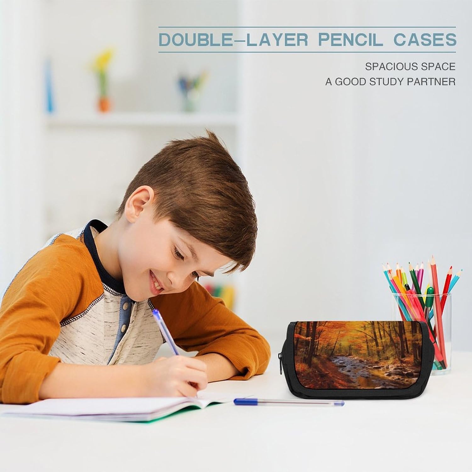 Pencil Pouch Fall Foliage Pencil Case for Men Women Cosmetic Bag Aesthetic Pen Bag for Office Multifunctional Bag Marker Pen Case