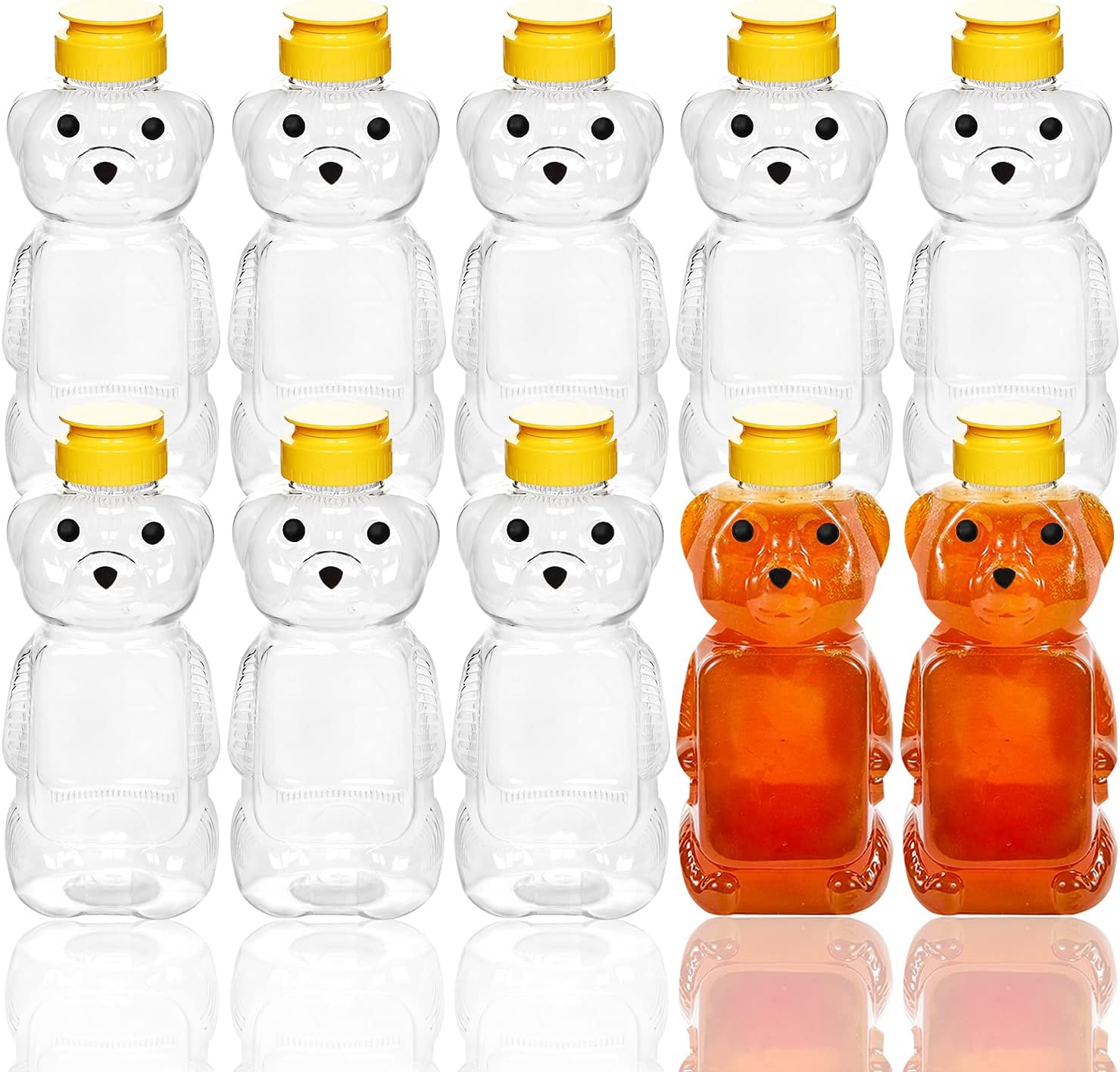 Lainrrew 10 Pcs 8 Fluid Oz Honey Jar, Plastic Bear Honey Bottles Jars Clear Honey Containers Dispenser Honey Squeeze Bottle Juice Bottle with Leak Proof Flip-Top Caps for Storing and Dispensing