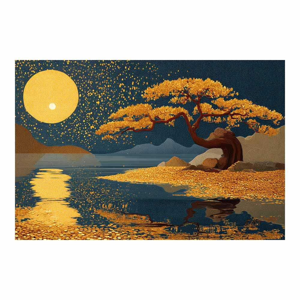 HOQIU Wall Pictures Lakeside Vibrants Tree tree poster, landscape wall art, for Living Room Bedroom Bathroom.(Multicolor)-70x100cm Unframed