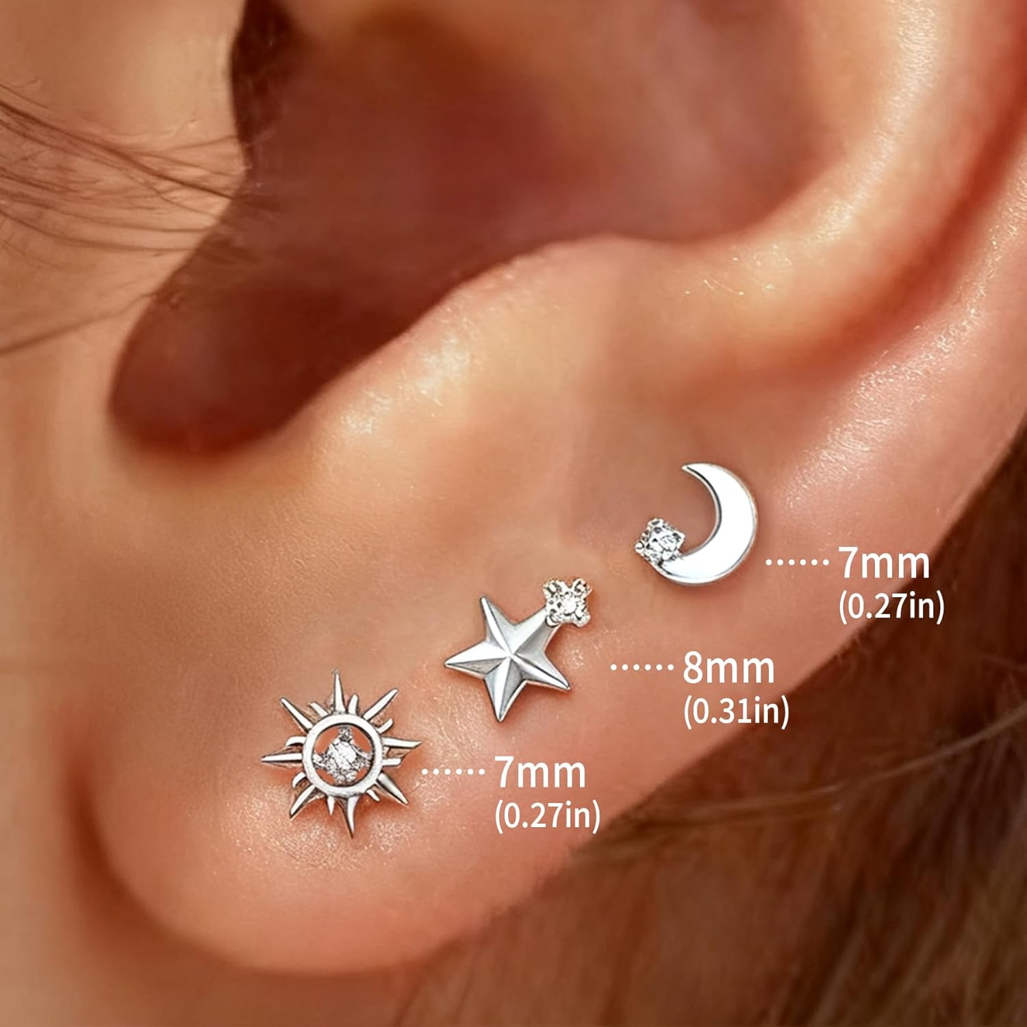 Flat Back Earrings for Women,14k Gold/Silver Plated Small Flat Back Stud Earrings Cartilage Helix Multiple Piercing Jewelry Hypoallergenic Earrings for Sensitive Ears -3-piece or 3-pair - Image 3