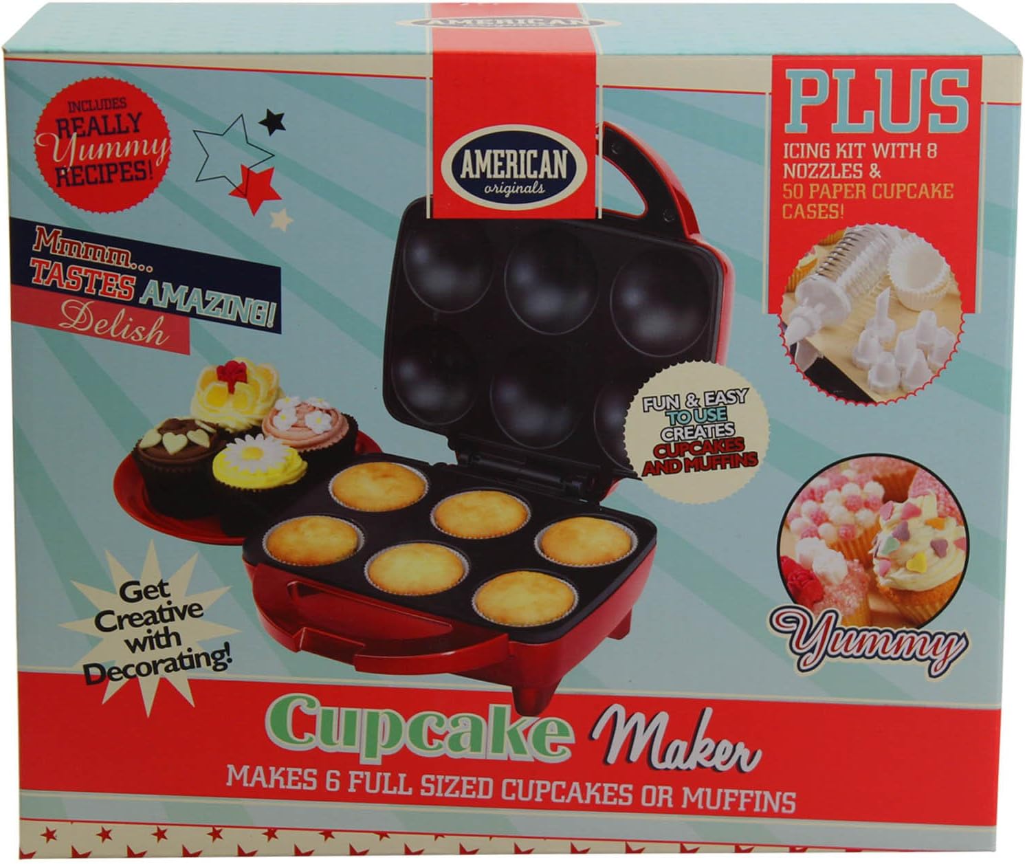 American Originals EK0838BUNDLEAR 6 Cup Cupcake Bundle for Fun Cooking - Red