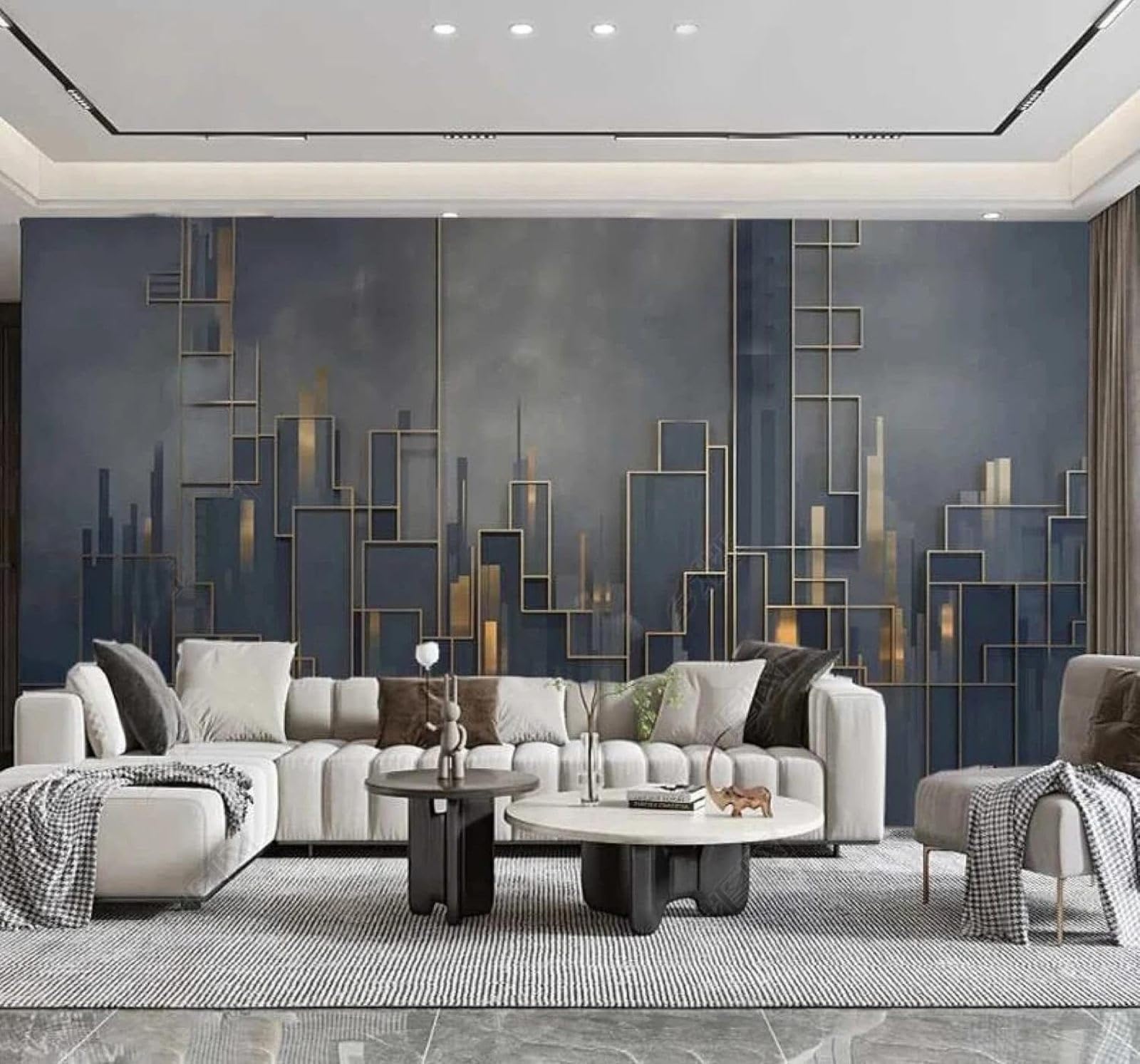 XLMING Gold Lines City Architecture Art Café Restaurant 3D Wallpaper Luxury Home Dining Decor Paste Sofa Living Room The Wall for Bedroom Mural-400cm×280cm