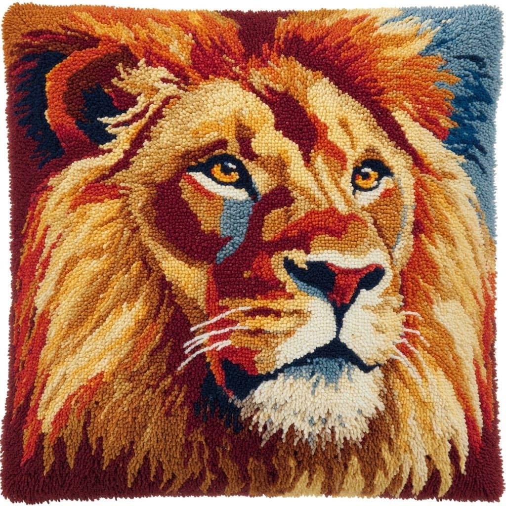 Henypt DIY Latch Hook Kits Cushions Pillow, Lion