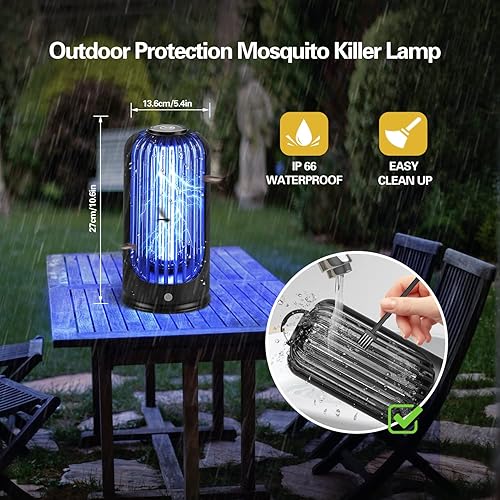 Miniatura 6 de Bug Zapper 2000V de alta potencia con luz UV eléctrica matamosquitos impermeable lámpara de control de insectos voladores emisores de luz para el