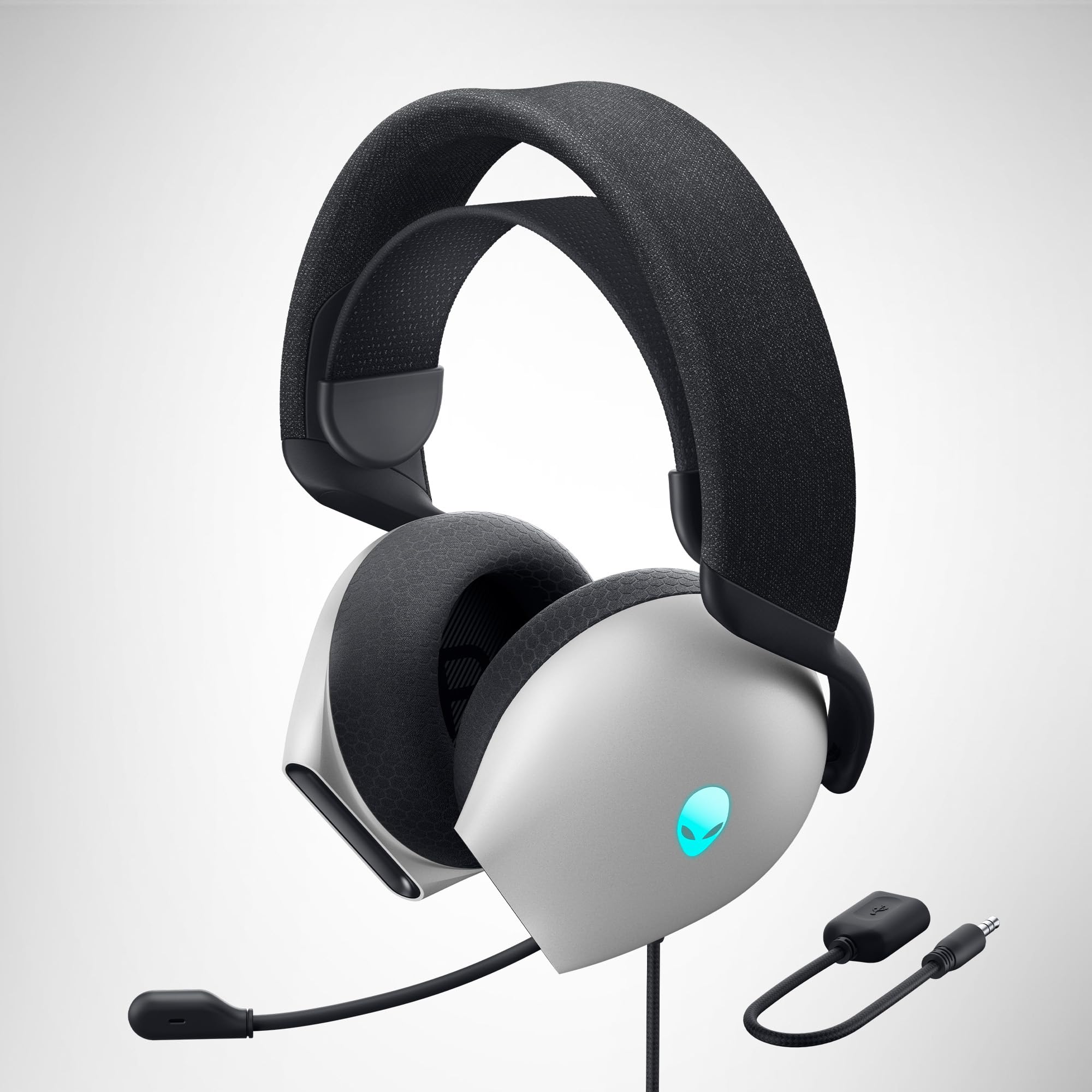 Alienware AW520H Cuffie da Gaming – Cablate con Audio Hi-Res, Dolby Atmos, Microfono Retrattile, Illuminazione RGB AlienFX, Lunar Light