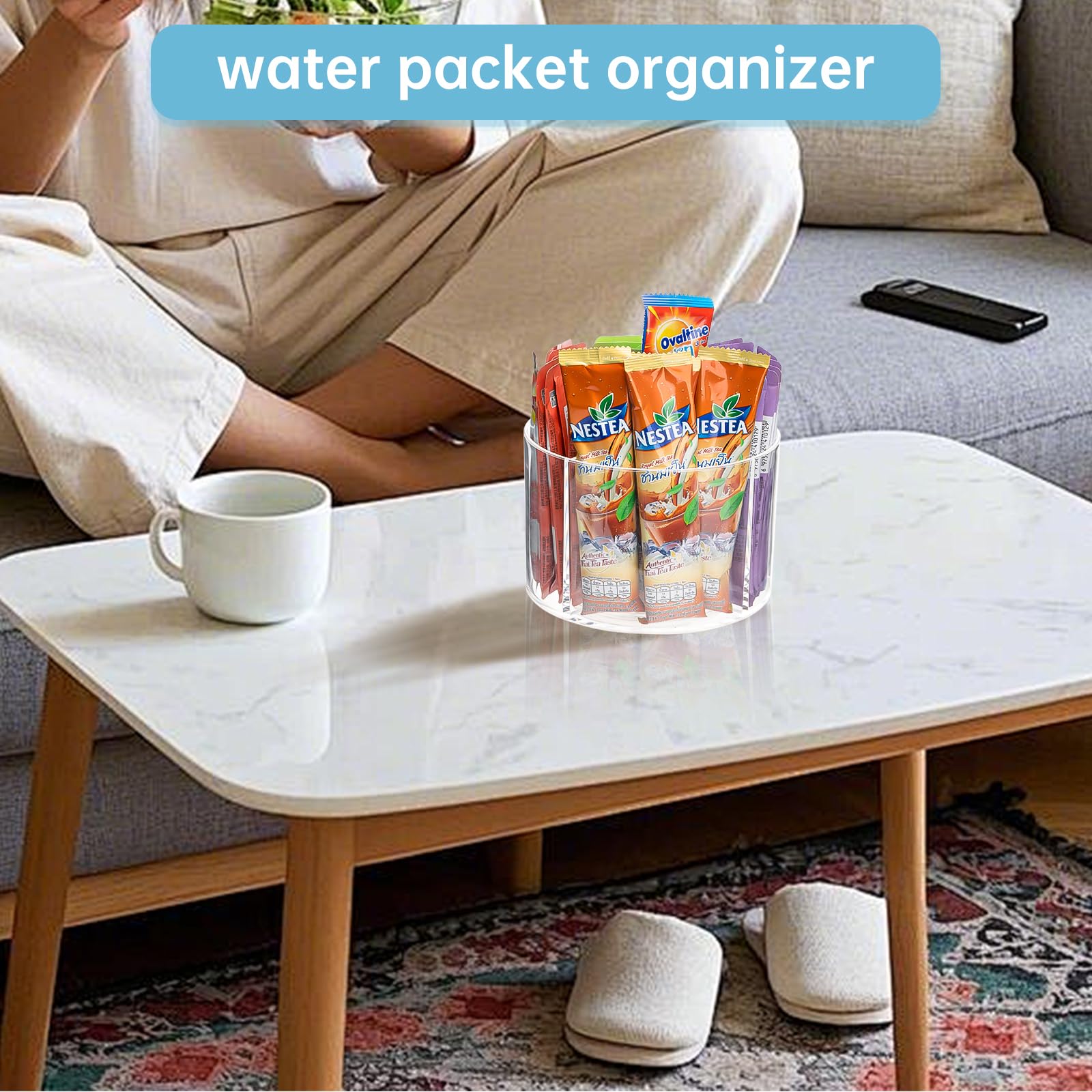 Organizador de paquetes de bebidas para mezcla de bebidas en polvo, paquete de polvo, paquete de agua, paquetes de hidratación, organizador Lazy Susan para mezcla de bebidas, soporte giratorio 8