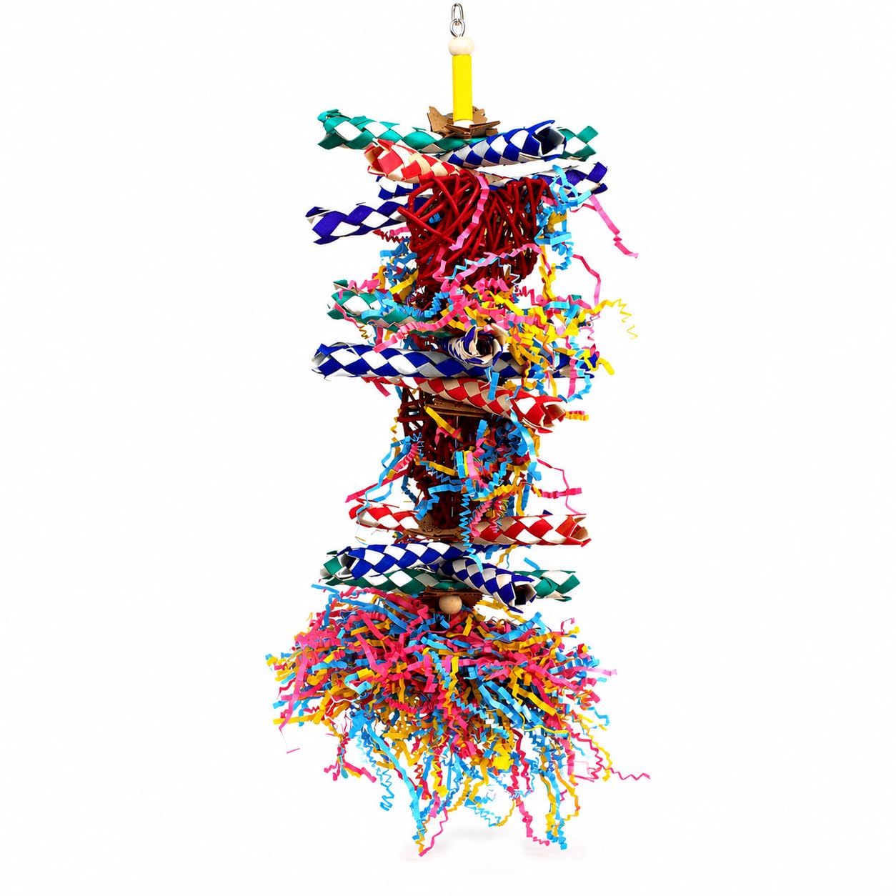 Bonka Bird Toys 1042 Huo Foraging Hearts Bird Toy for Medium Large Birds Interactive Shredding and Chewing Cage Toy Colorful Palm Leaf and Paper