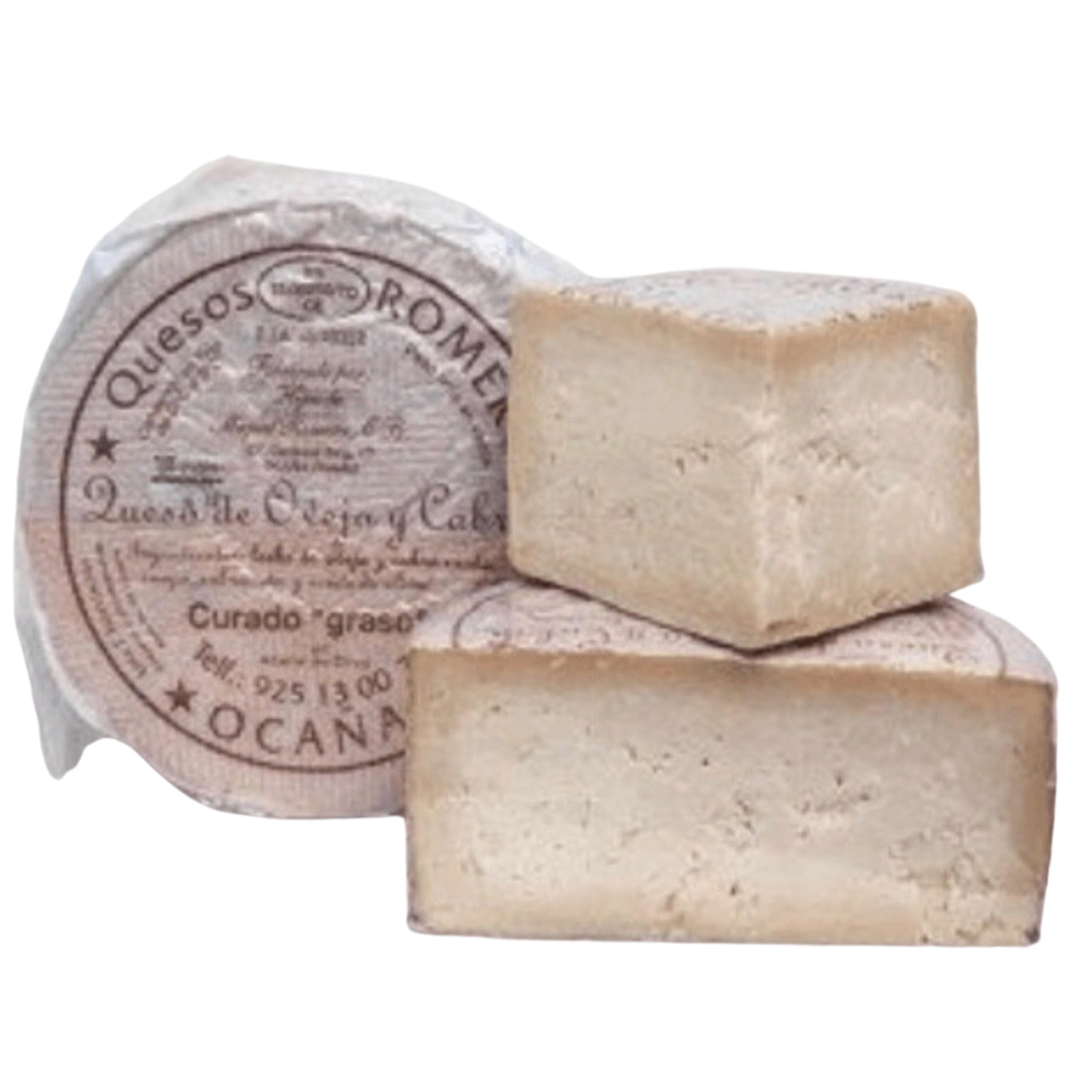 1/2 QUESO ROMERO OCAÑA para paladares exquisitos, graso, mantecoso, con pique, granuloso y quebradizo, color ocre, debido a su larga maduración de hasta 2 años
