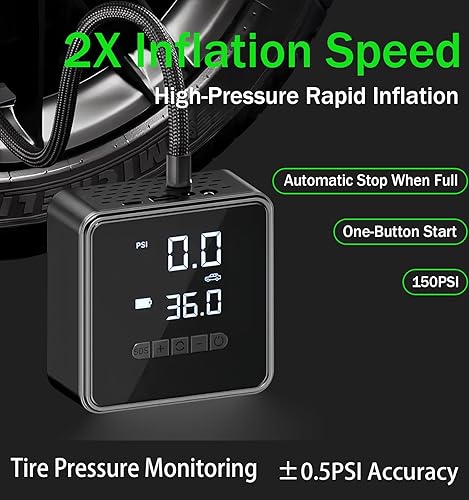 Miniatura 2 de Compresor de aire portátil para inflado de neumáticos, bomba de aire de 150 PSI para neumáticos de automóvil, inflado 2 veces más rápido, inflador