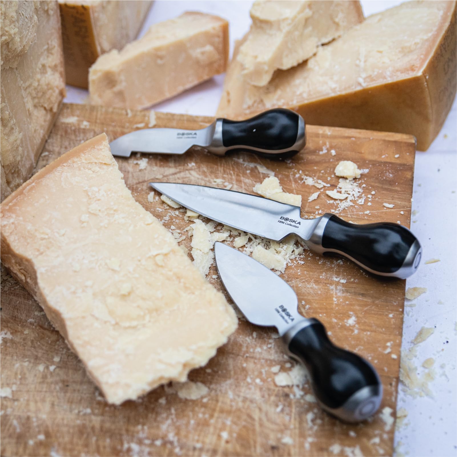 BOSKA Cheesemongers Parm Set Pro/Coltelli da formaggio professionali/Per parmigiano/Acciaio inossidabile di alta qualità/Coltello ergonomico/Taglierino e 2 coltelli da parmigiano