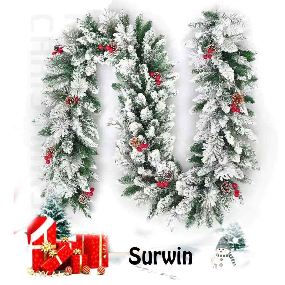 Surwin Ghirlanda di Natale Decorazioni Illuminato con Luci A LED, Argento Artificiale Rattan Natalizio a Batteria con 8 modalità Luminose per Feste di Festive Christmas (Rattan +Bianco Caldo,2.7m)