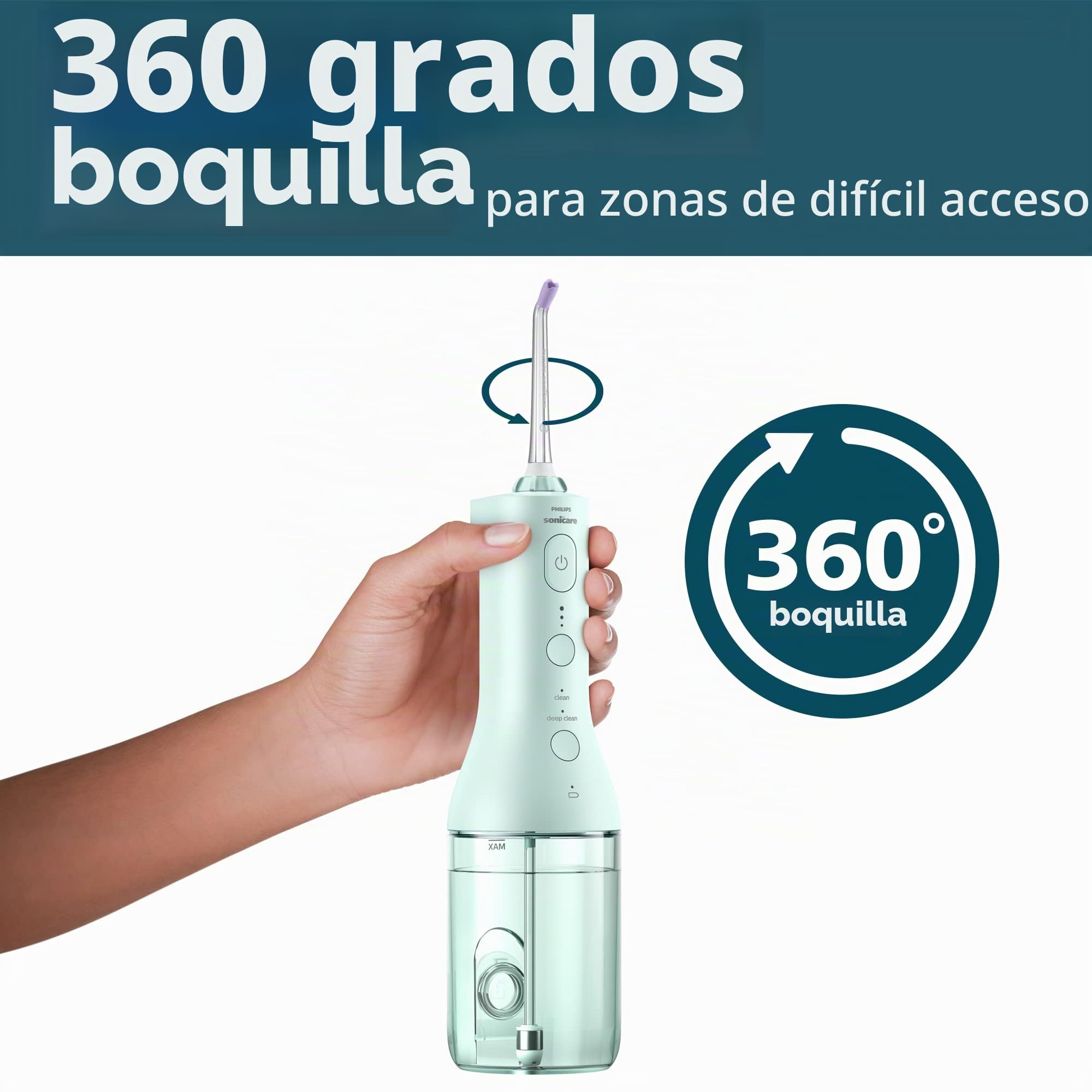Philips Sonicare Hilo dental inalámbrico Power Flosser 3000, irrigador dental con innovadora tecnología Quad Stream, irrigador oral con 2 modos de hilo dental y 3 niveles de intensidad, diseño