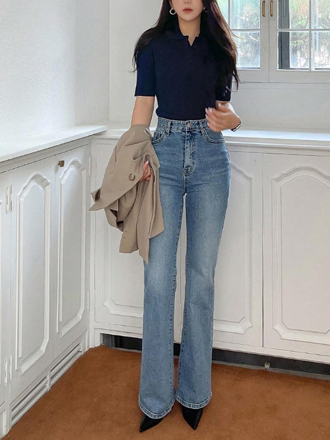 SOLY HUX Women's Short Sleeve Collared Knit Top Summer Button Fitted Golf Shirts Business Casual Tee Tops - Image 5