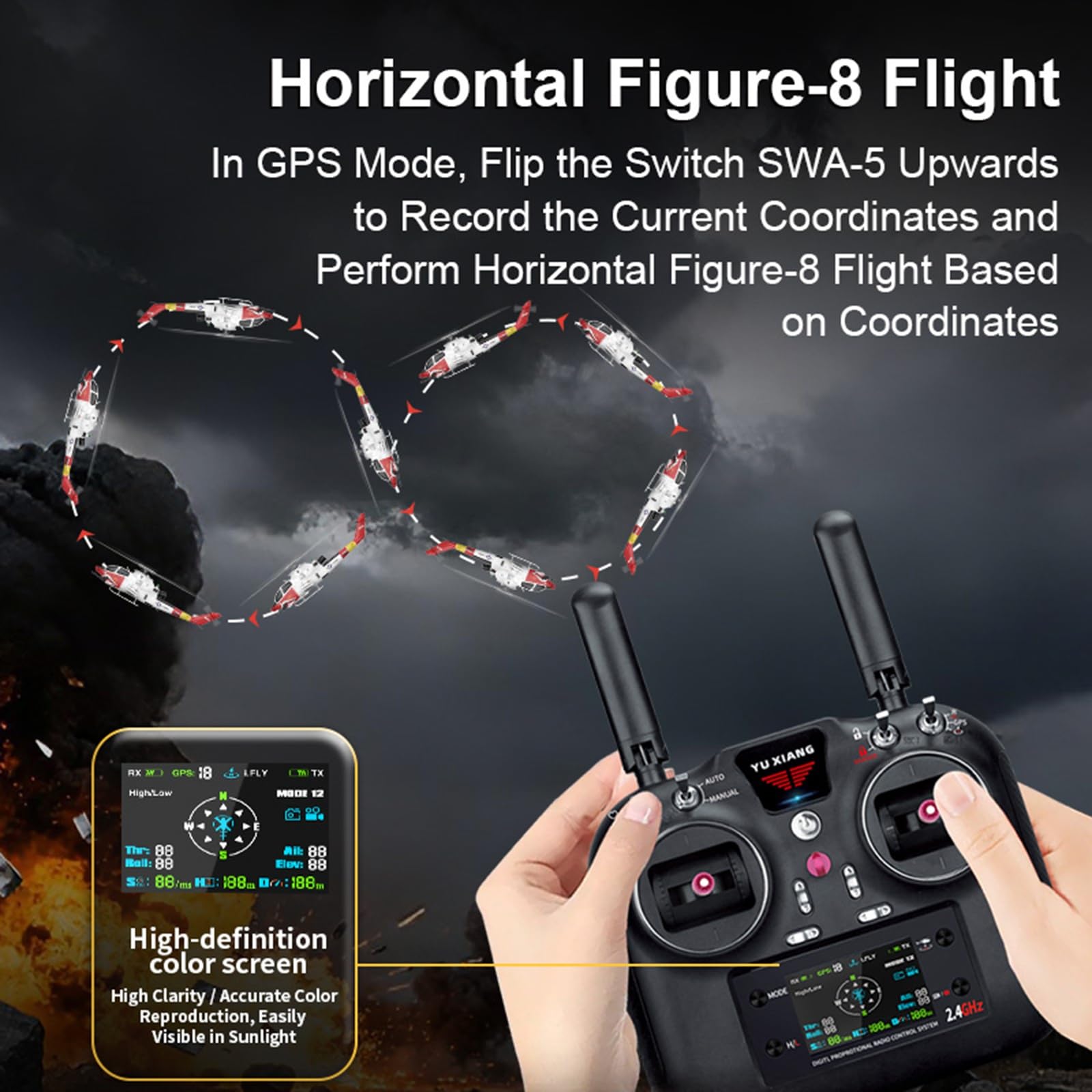 Elicottero radiocomandato elettrico brushless Flying Wolf GPS con volo di oltre 15 minuti doppia batteria custodia per il trasporto adatto ad adulti e principianti(White)