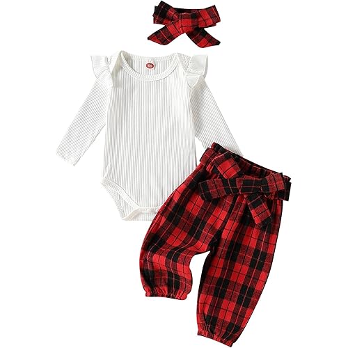 Kaipiclos Newborn Infant Girl Clothes Rib Knit Romper Daisy Print Pants Headband Baby Clothes for Girls 0 3 6 12 18 24 Months