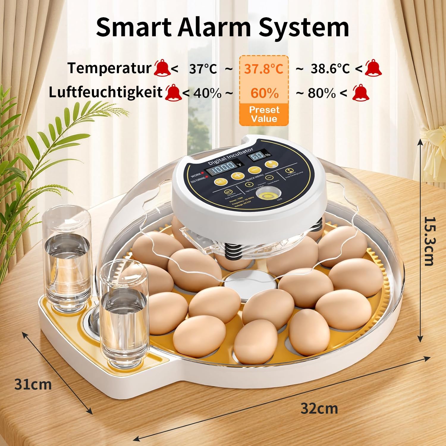Couveuse Oeuf Automatique 18-60 Oeufs, professionnel Incubateur Oeuf Automatique avec contrôle de l'humidité, retournement automatique des œufs, incubateur pour œuf de poule caille canard volaille | taux d'éclosion élevé, Température précise,Contrôle de l