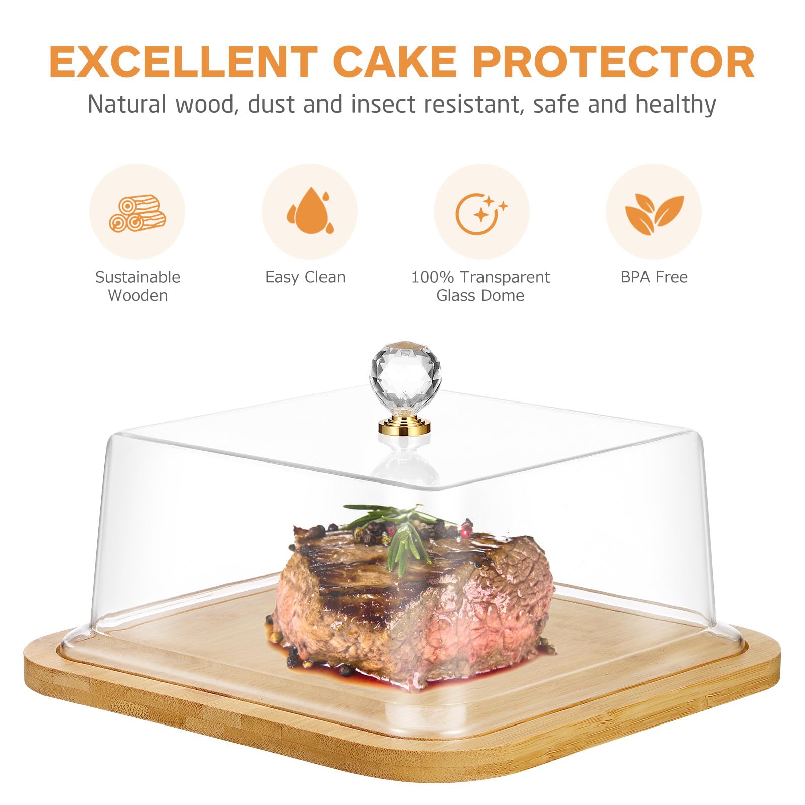FOMIYES Kuchenform mit Deckel aus Transparentem Acryl Holzsockel Quadratisch für Buffet und Eventservice