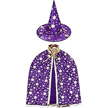 2pcs Wizard Costume Kids, Witch Cape and Wizard Hat, Kids Cloak Ages 3-10 Halloween Cape for Party Cosplay Outfit