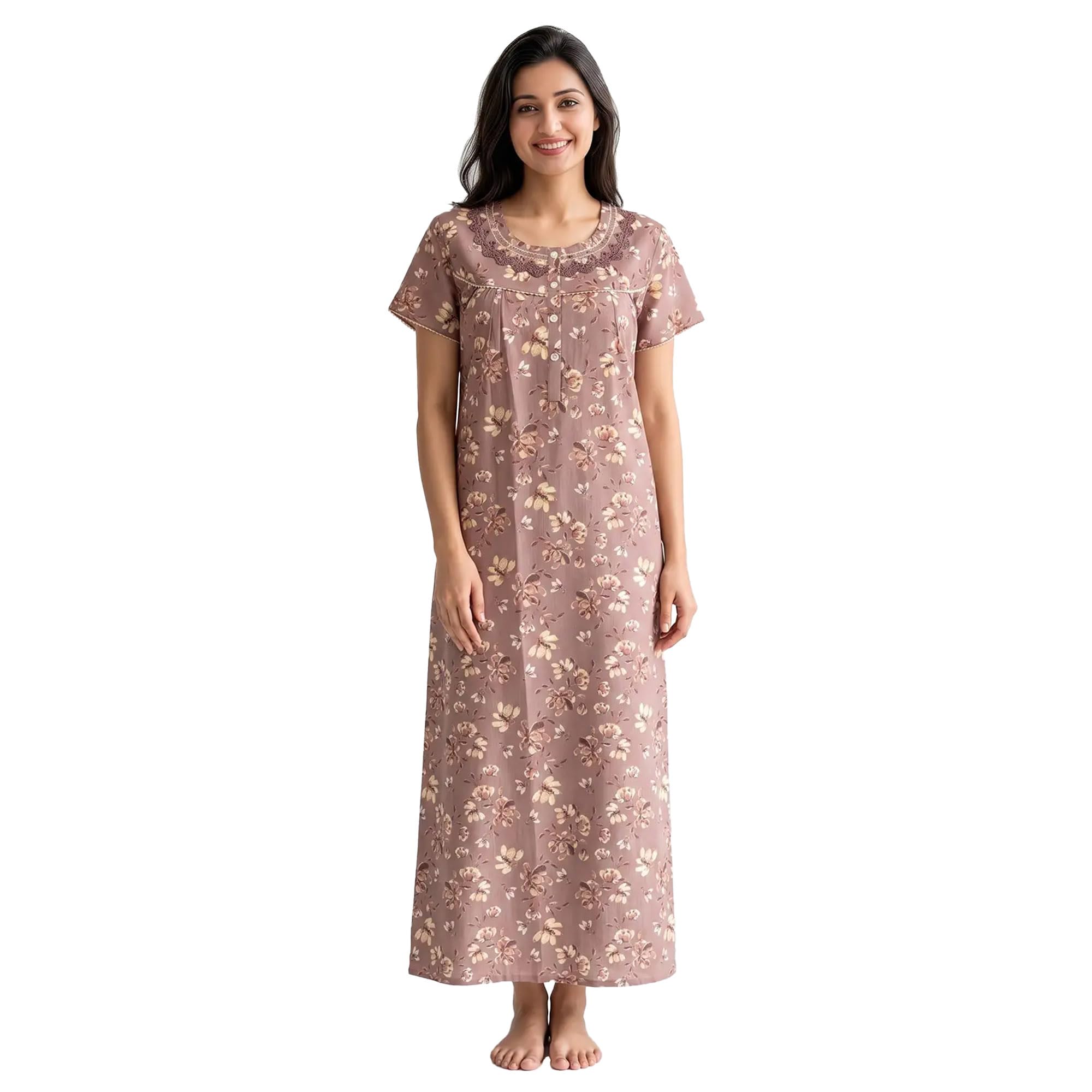 juliet Women's Poly Viscose Floral Printed Full Length Nighty Soft & Breathable Short Sleeve Night Gown Comfortable Sleepwear & Loungewear-picture-39