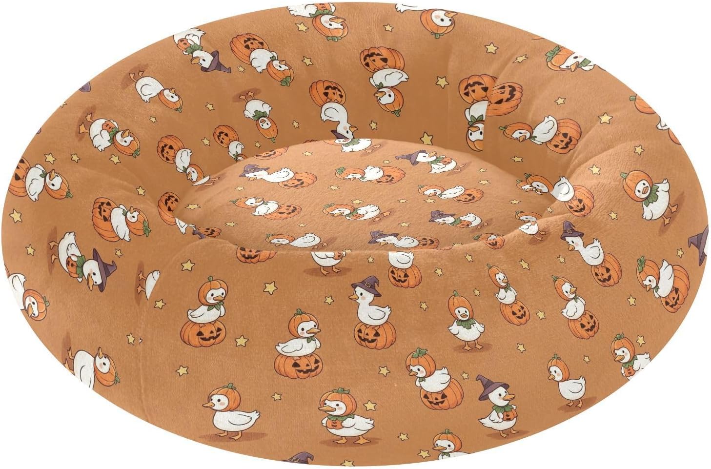 Halloween Duck Pumpkin Orange Pattern Dog Bed Small Medium Dog Bed Washable Donut Cat Beds Cute Pet Puppy Beds for Small Medium Dogs Cats Indoor,M