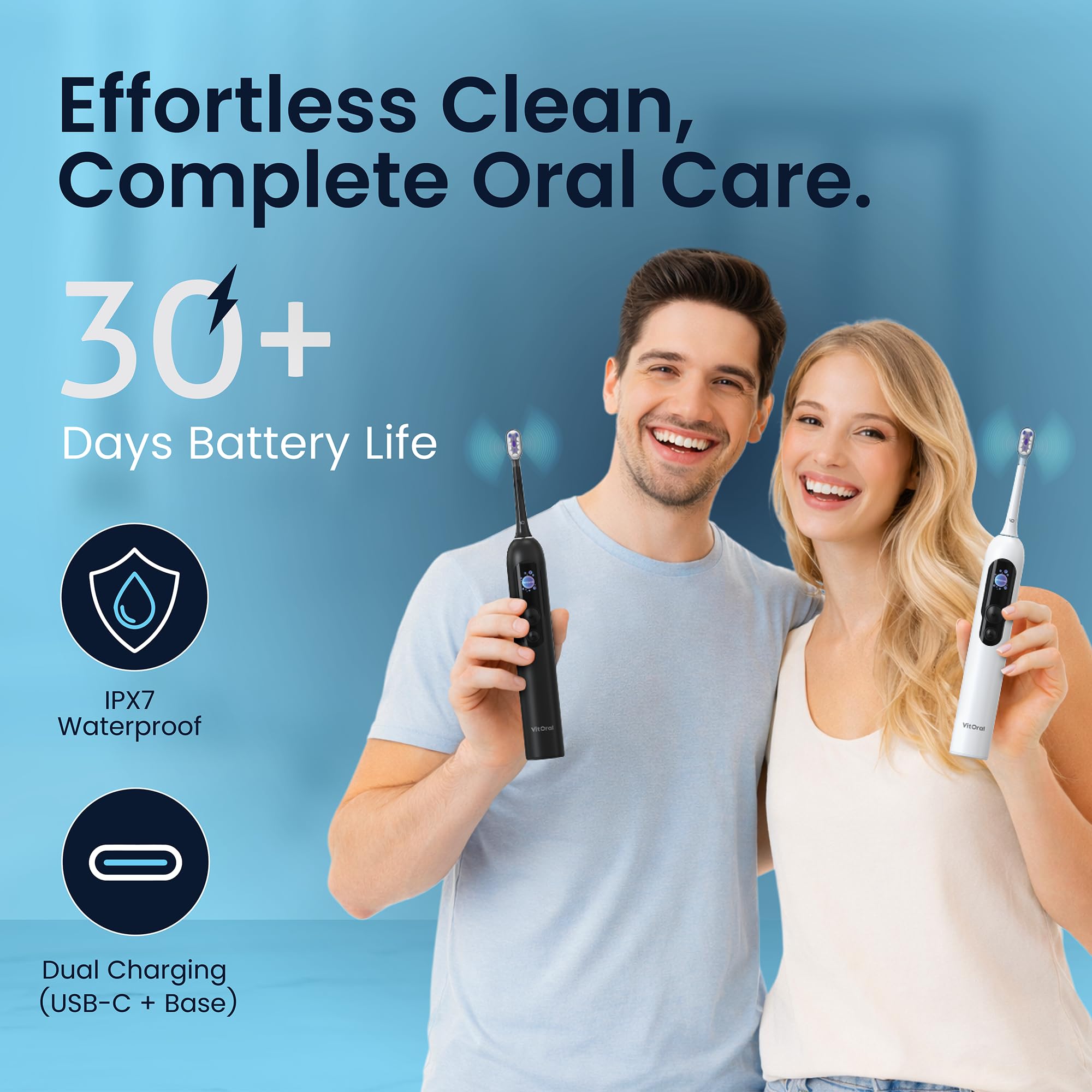 CleanX Pro Cepillo de dientes eléctrico, tecnología oscilante y sónico DualAction, 6 modos inteligentes, duración de la batería de más de 30 días, IPX7 impermeable, carga rápida USB-C, para