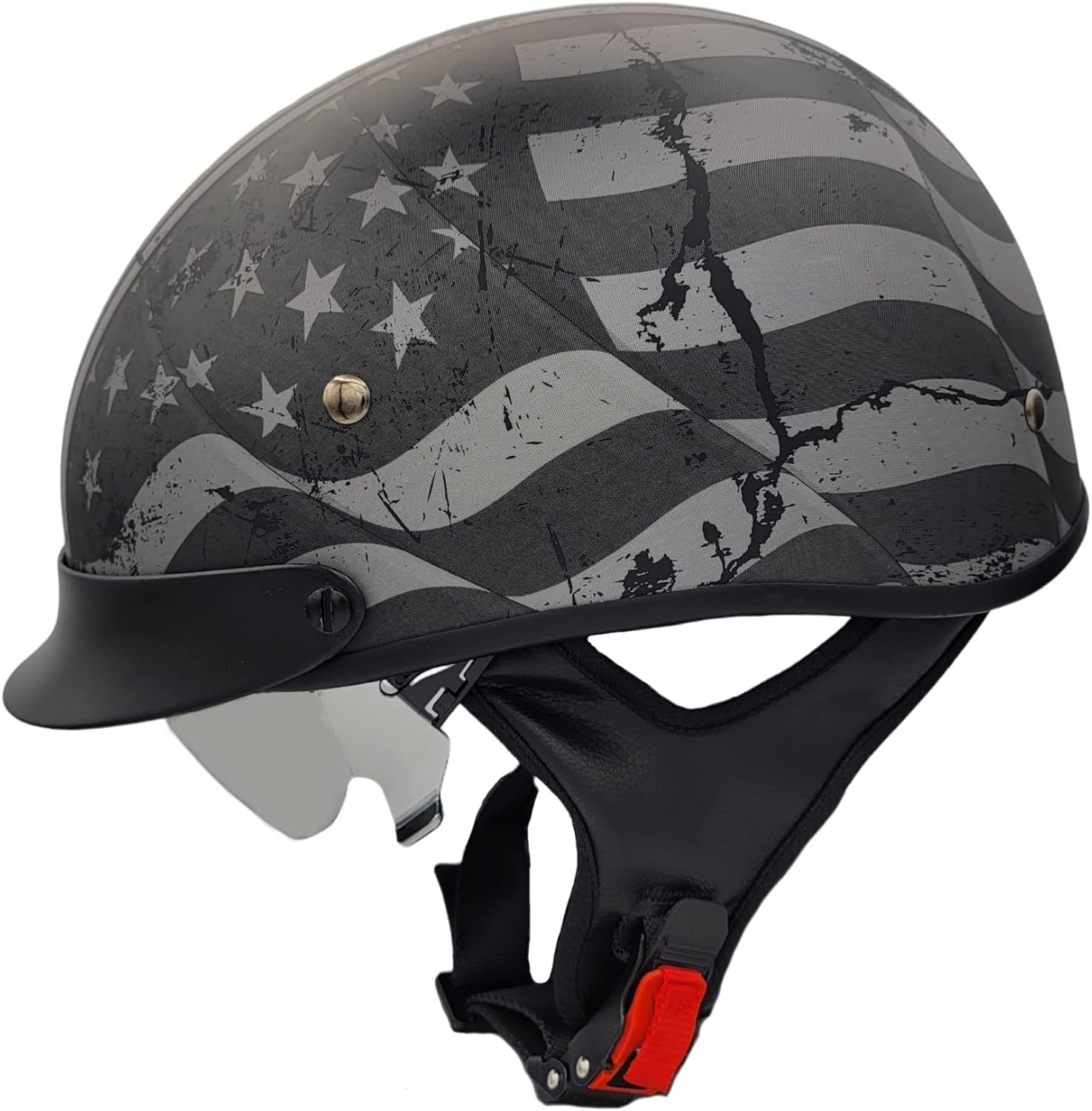 Vega Motorcycle Warrior II Half Helmet with Special Size Adjuster Sun Visor Quick Release Buckle DOT Approved Suits Men Women (Patriotic Flag USA, X-Large 61-62 cm)