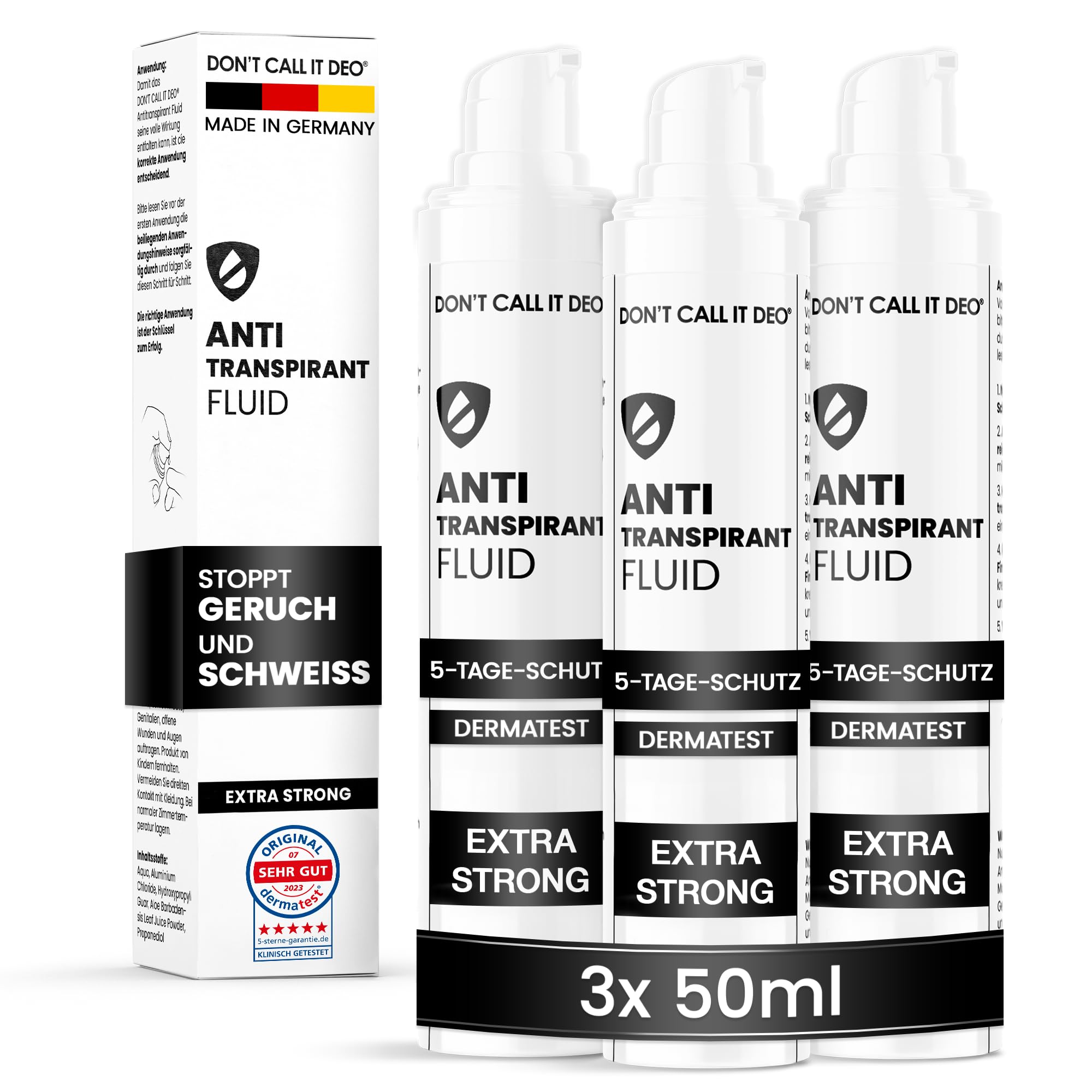 DON'T CALL IT DEO Antitranspirant Fluid 50ml gegen starkes Schwitzen & Geruch – 5-Tage-Schutz – extra starke Deo-Alternative für Damen & Herren – 3er Pack