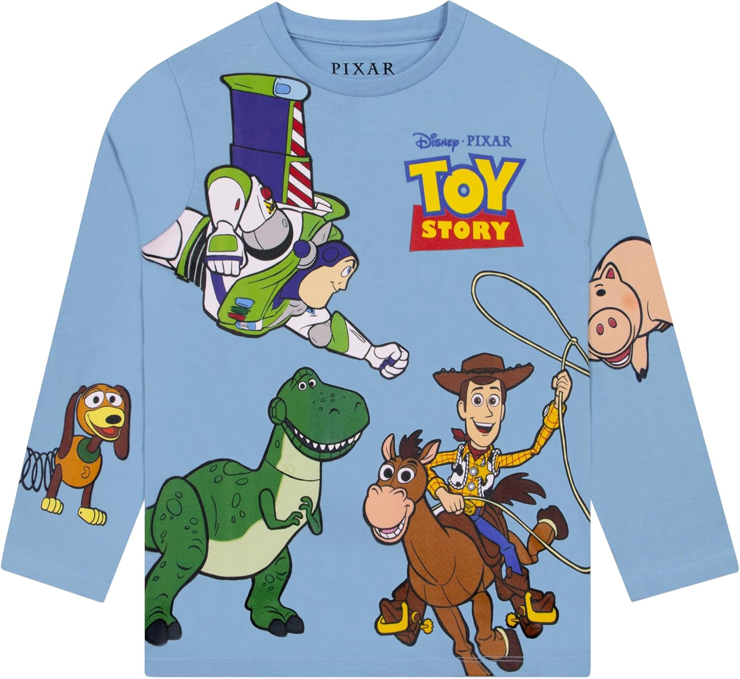 Disney Woody and Buzz Lightyear Shirt, Toy Story Hamm Bullseye Rex Slinky Dog Shirt, Kids Long Sleeve Shirts for Boys 3T Blue