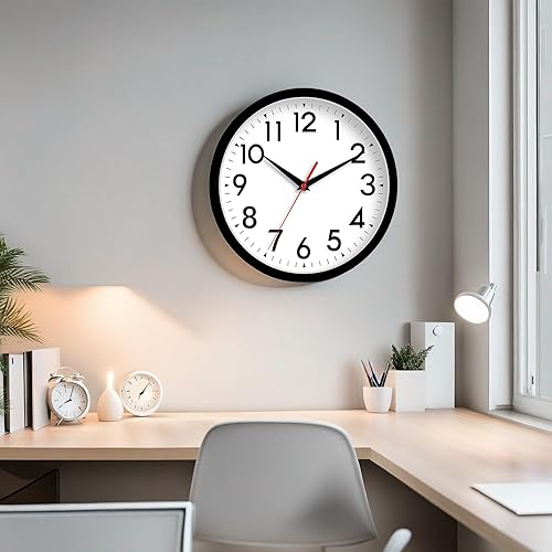 Miniatura 7 de DAXSMY Reloj de pared, reloj analógico de 8 pulgadas, silencioso sin tictac, funciona con pilas, decorativo para cocina, oficina, dormitorio, baño