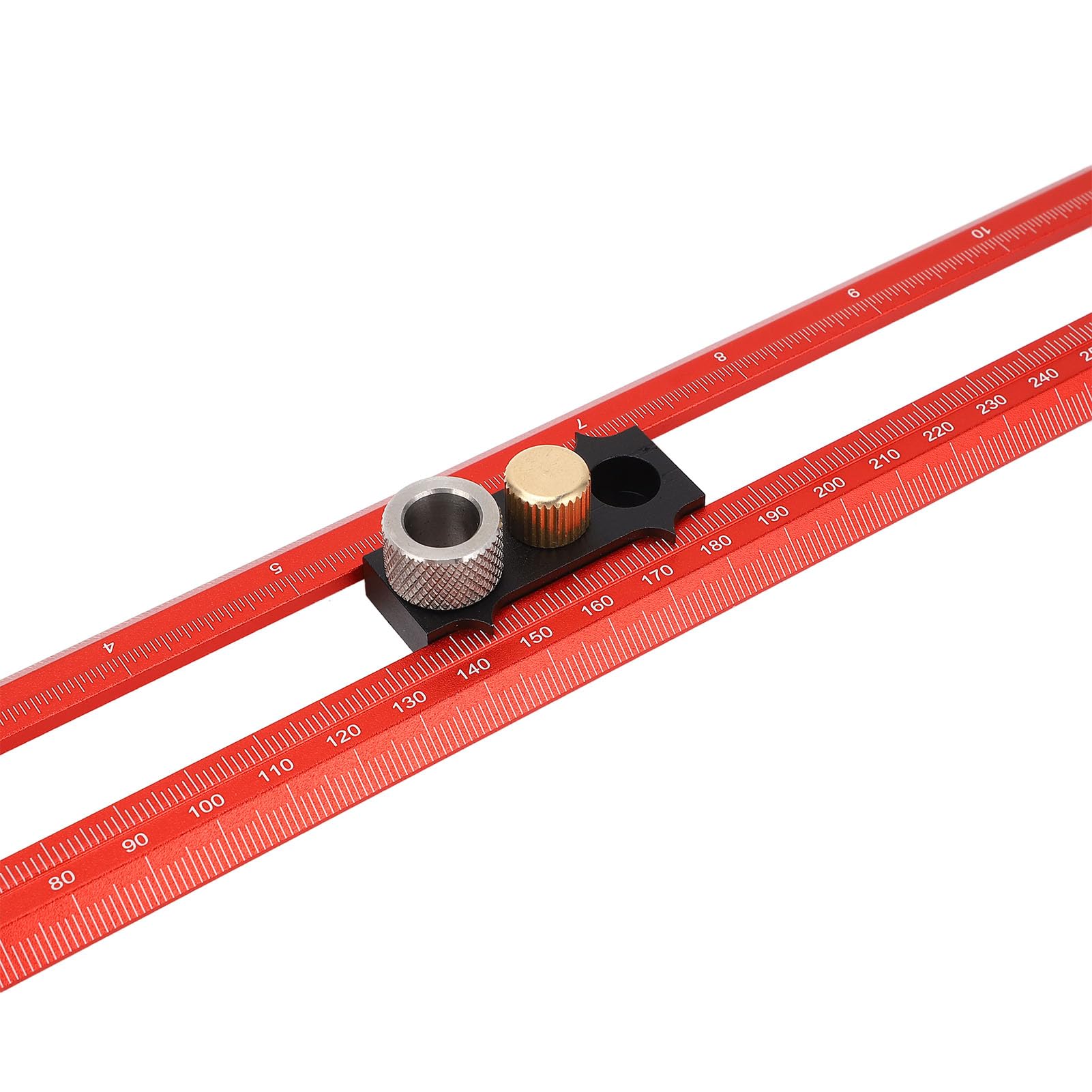 T-Quadrat-Lineal 30 cm, T-Typ-Markierungslineal mit Bohrhülsen, Holzbearbeitungslineal aus Aluminiumlegierung mit metrischer und Zoll-Skala, Bohrpositionierungshilfe für die