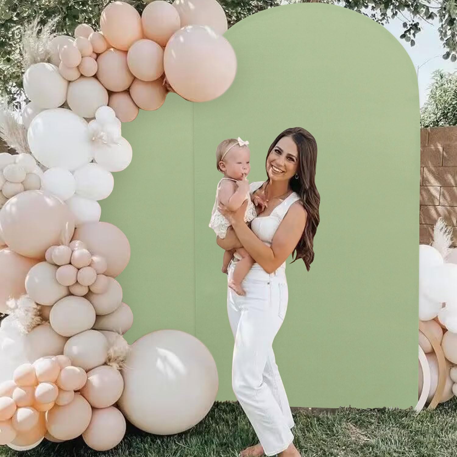 Wedding Arch Cover Spandex Sage Green 6.6ft Arch Backdrop Cover Chiara Arch Backdrop with Stretch Cover Oval Arch Backdrop Stand Cover Green Spandex Arch Cover for Balloon Outdoor Party Reception