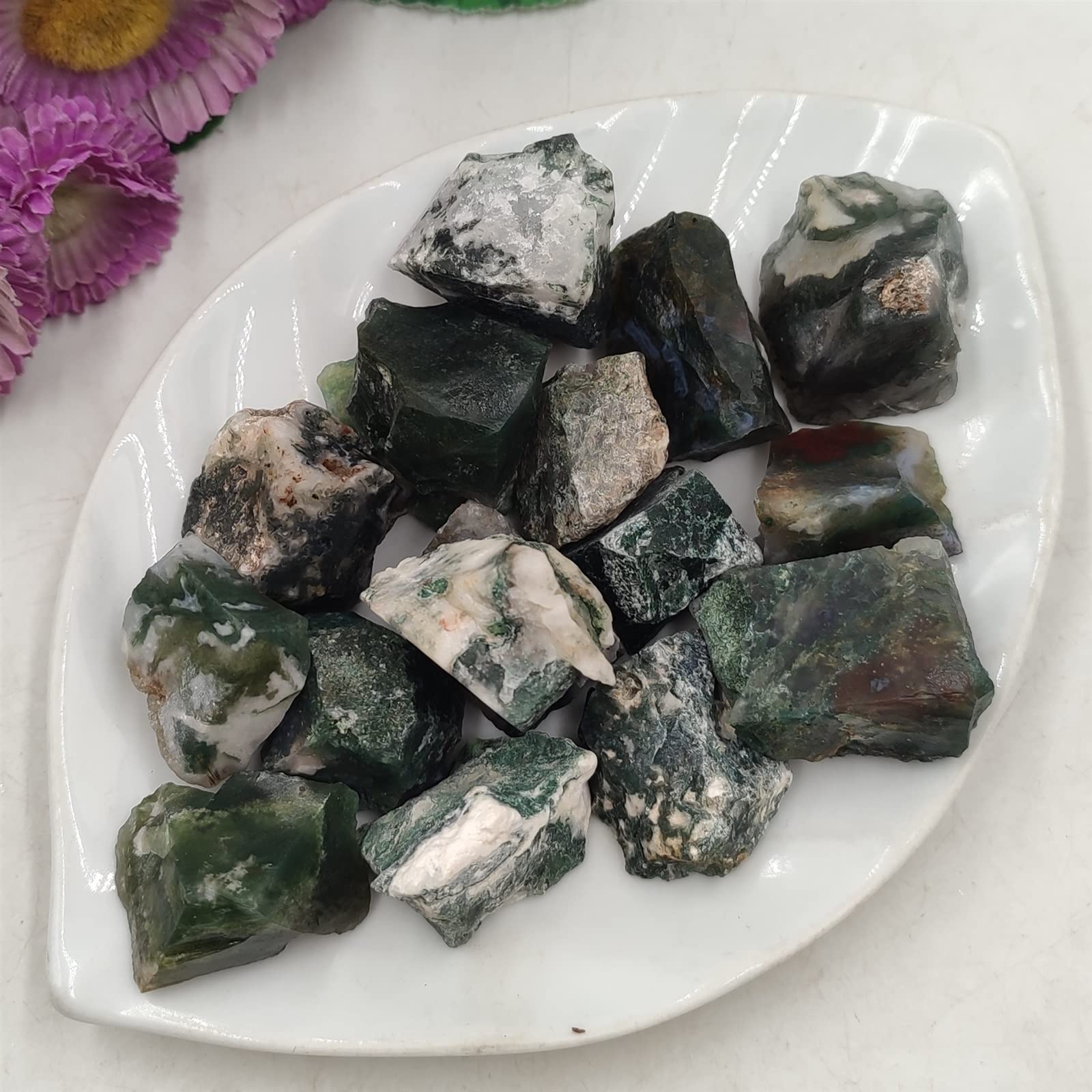 100 g Bulk Natural Raw Moss Agate Pietra Grezza Cristalli di Quarzo Roccia Acquario Decorazione della Stanza di casa Decorazione della Stanza