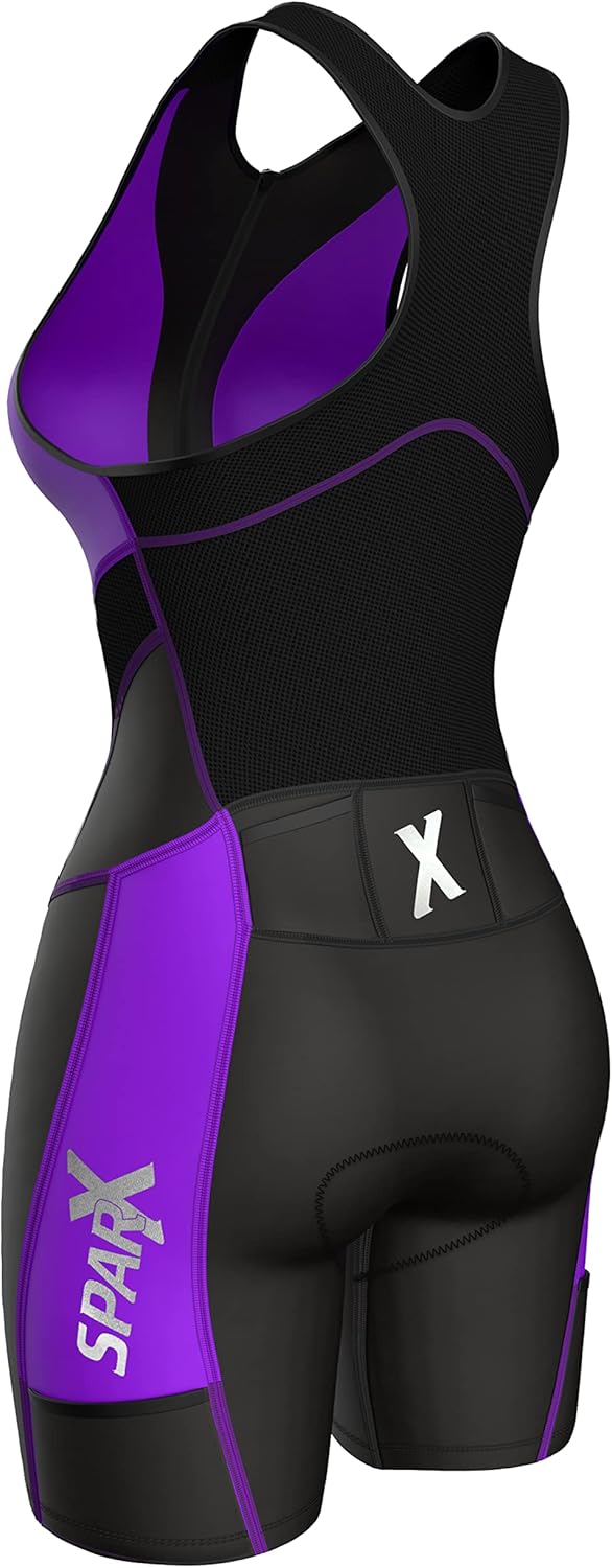 Sparx Women Triathlon Suit Tri Short Racing Cycling Swim Run (Small, Black/Violet)
