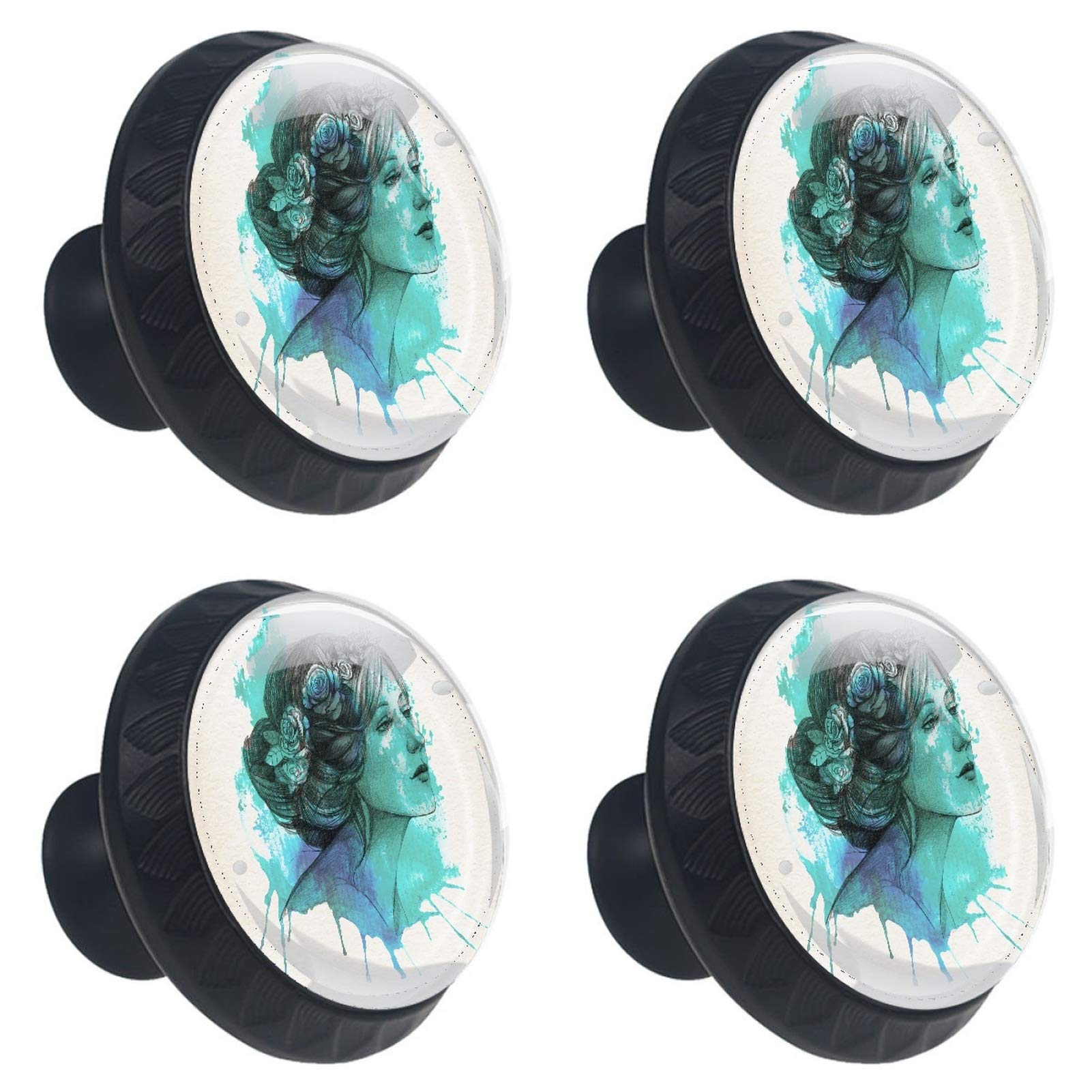 Lot de 4 boutons de meuble ronds en verre motif floral 30 mm pour tiroir et armoire