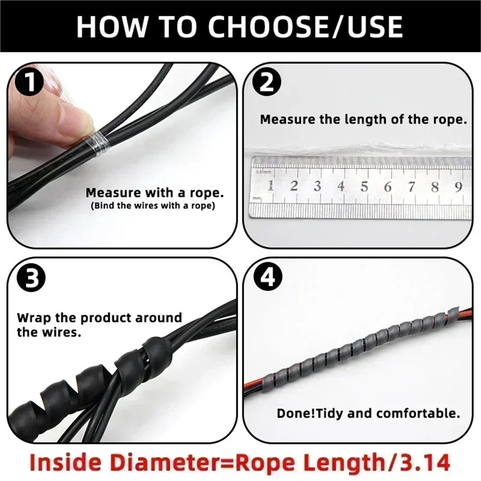 Enrollador de Cable Espiral Flexible Tubo de bobinado en Espiral Negro, Cable dureza cableado 8/10/12/14/16/18/20/25/28/35mm, Funda protección(18mm,3 Meters)