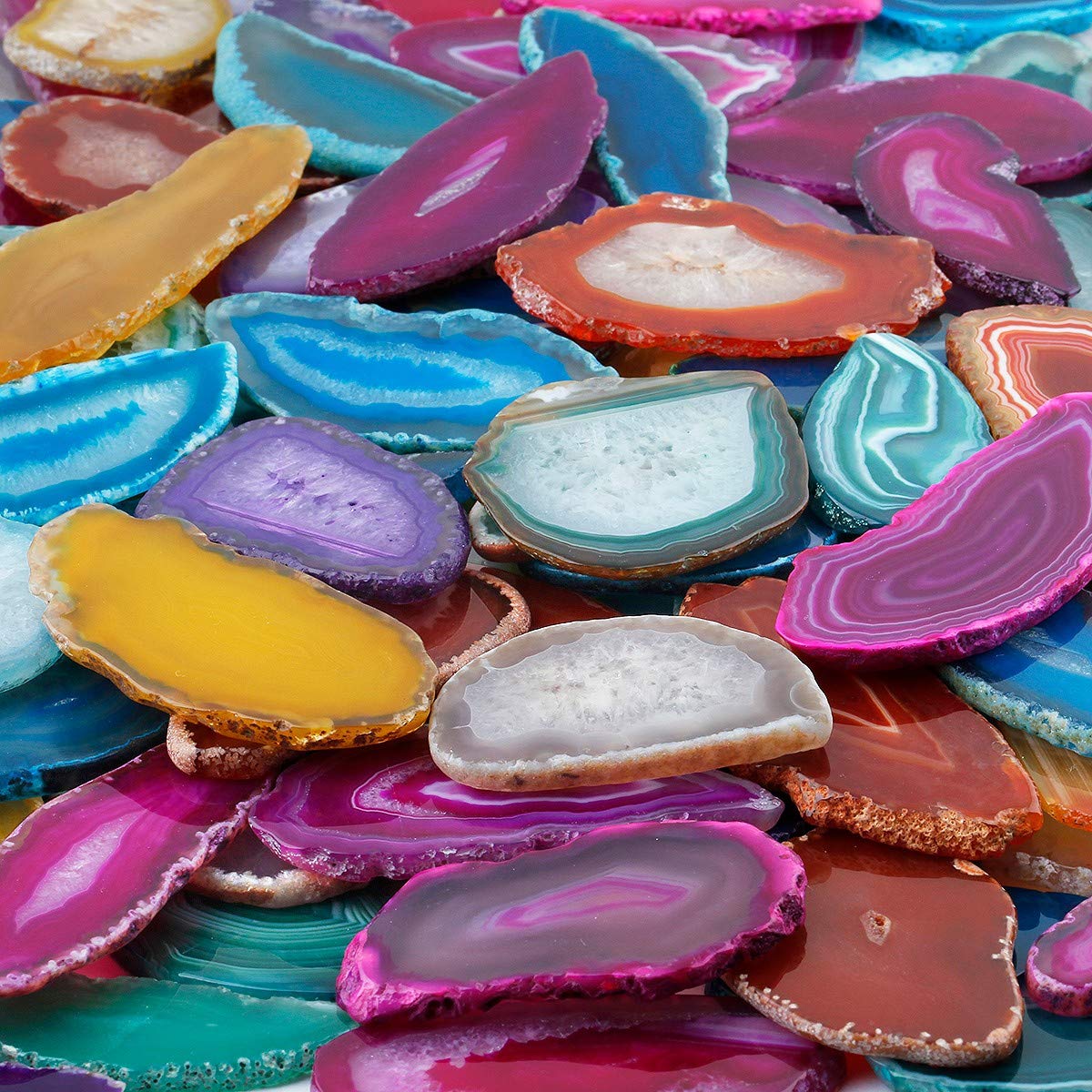 mookaitedecor 12 Stück Natürliche Geode Achat Scheiben, unregelmäßige poliert Achat Edelsteine Namen Karten für Hochzeit